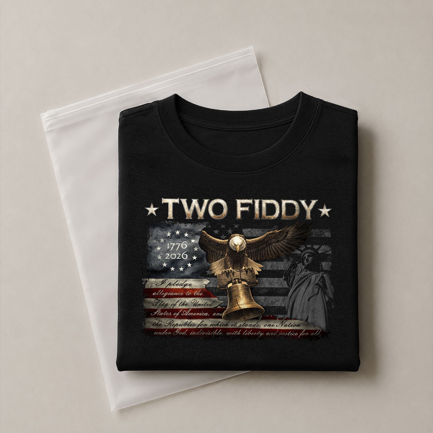 Vintage Style Eagle Liberty Bell T-Shirt - Two Fiddy American Flag Patriotic Cotton Top - Rust Field Wear