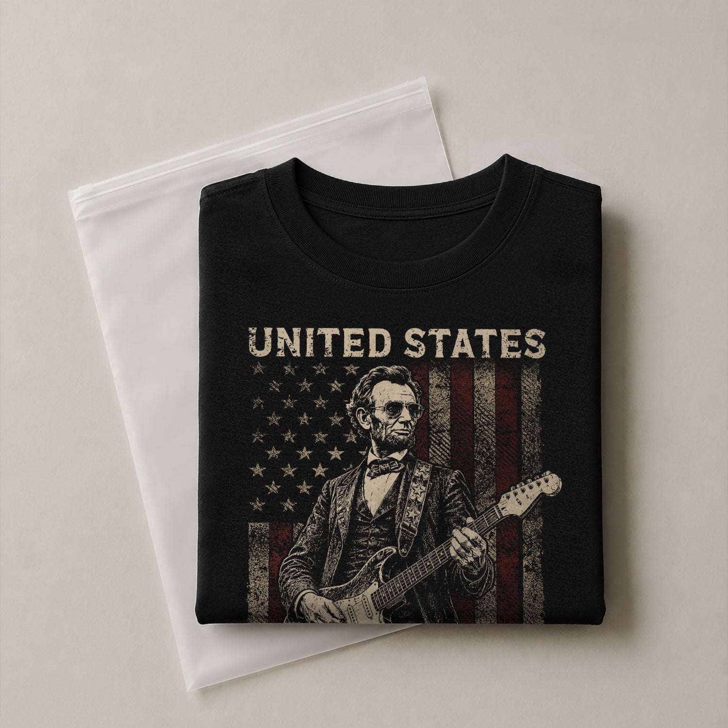 Lincoln Rock Guitar Shirt 1776 2026 Vintage US Flag Patriotic We The People Graphic Tee - Rust Field Wear