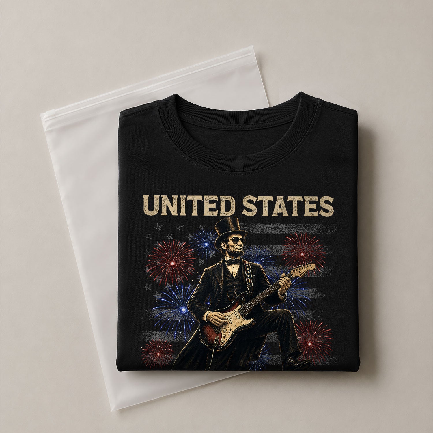 Patriotic Lincoln Electric Guitar T-Shirt 1776 2026 Vintage US Flag Tee Retro Print - Rust Field Wear