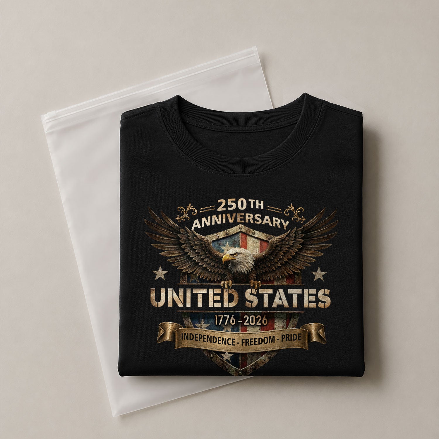 United States Eagle Shield Shirt 250th Anniversary 1776-2026 Patriotic Graphic Tee Apparel - Rust Field Wear