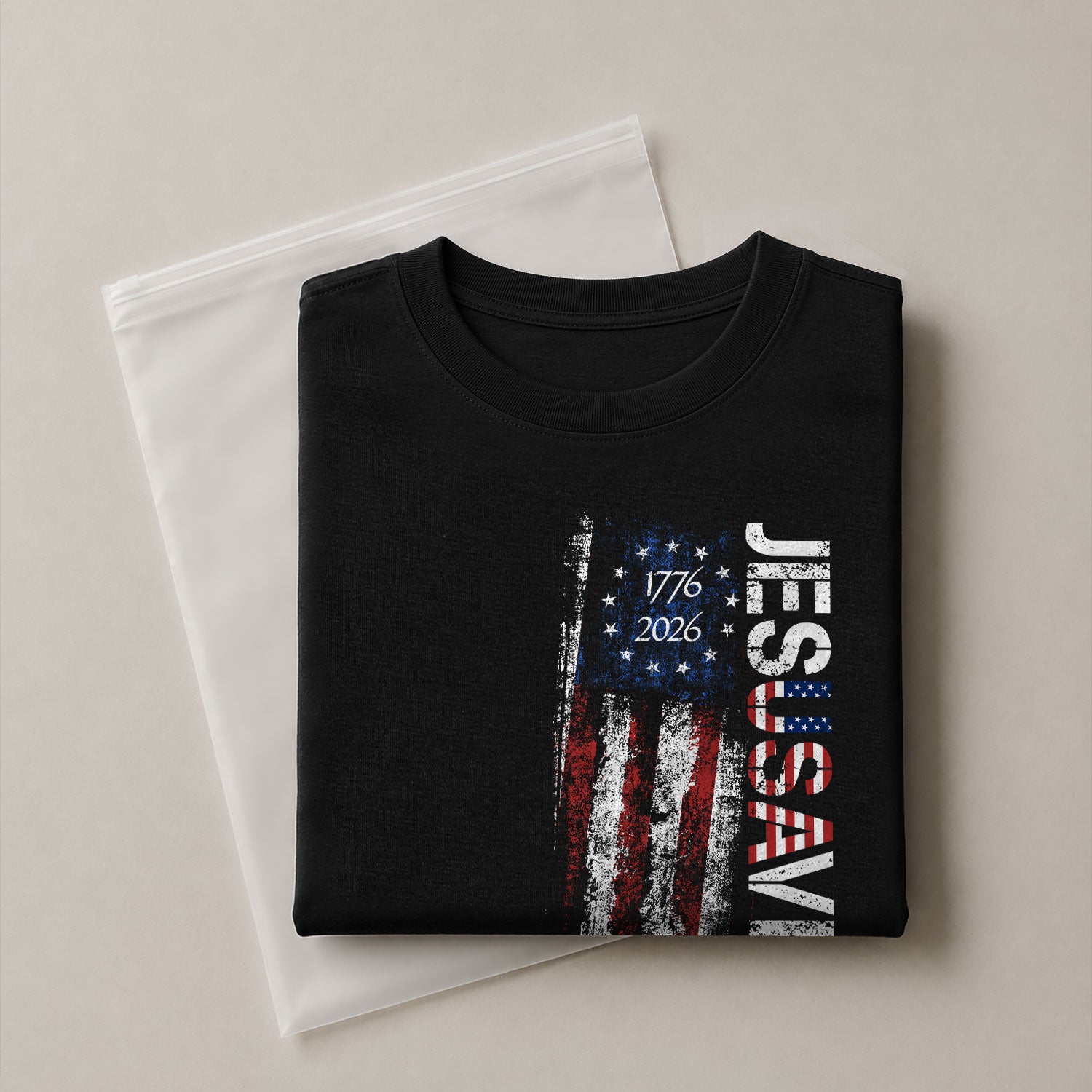 JESUSAVES T-Shirt USA Flag Patriotic 1776 2026 Betsy Ross Men Cotton Tee Shirt - Rust Field Wear