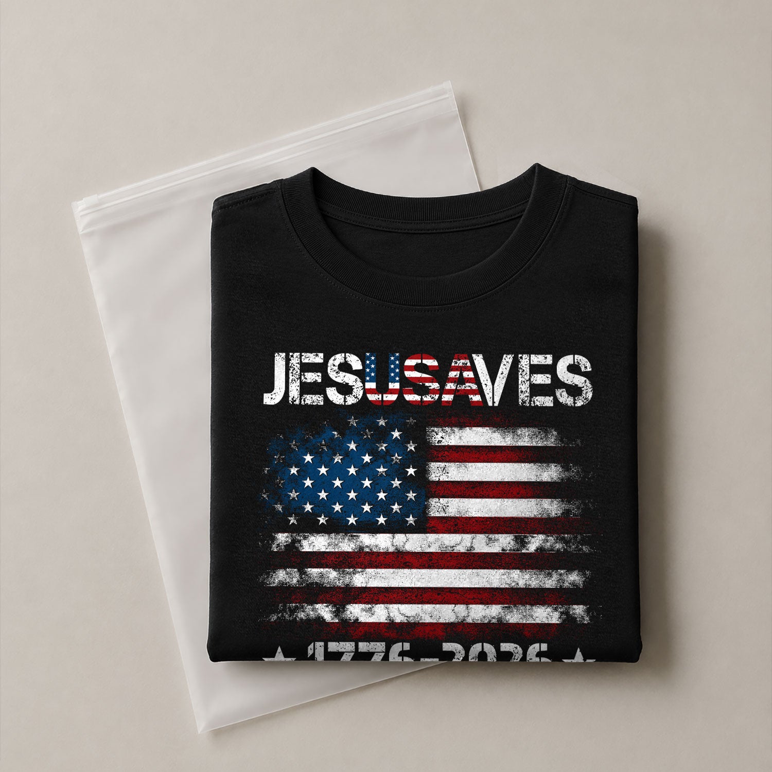 Patriotic JESUSAVES USA Flag Shirt Men 1776 2026 We The People Christian Cotton Tee - Rust Field Wear