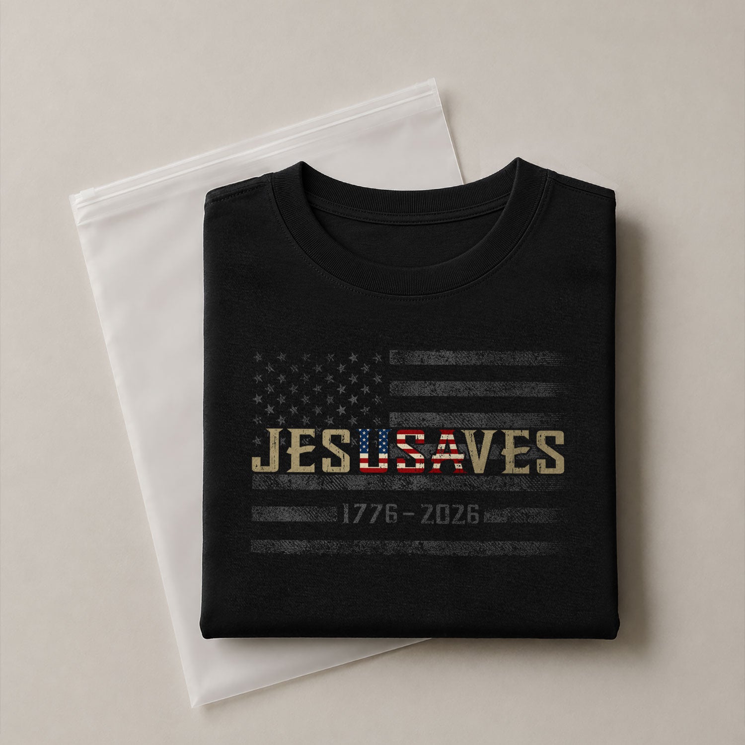 JESUSAVES T-Shirt USA Flag Patriotic 1776 2026 American Pride Men Cotton Tee Shirt - Rust Field Wear