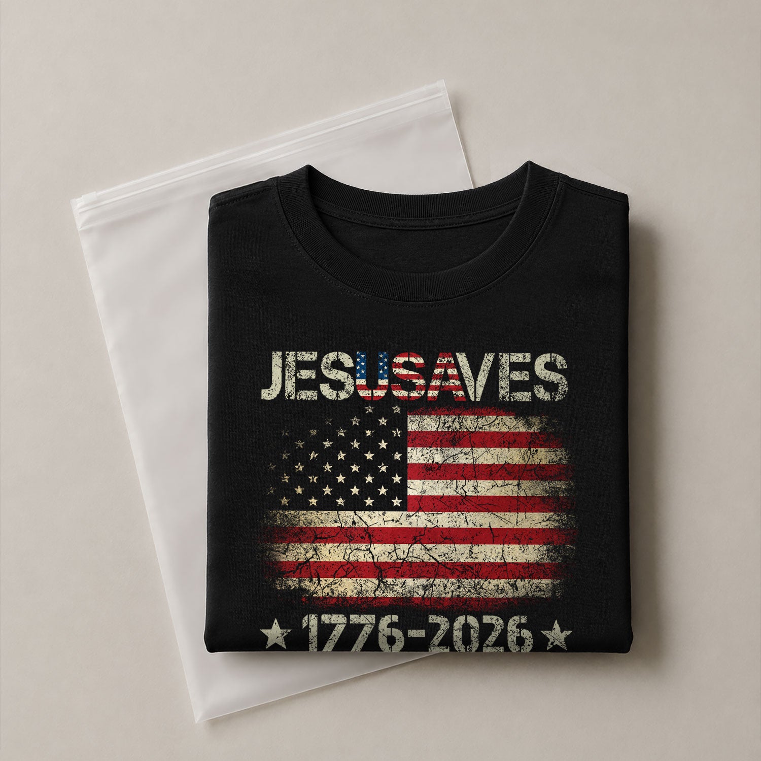 Vintage JESUSAVES USA Flag Shirt 1776 2026 We The People Men Patriotic Cotton Tee - Rust Field Wear