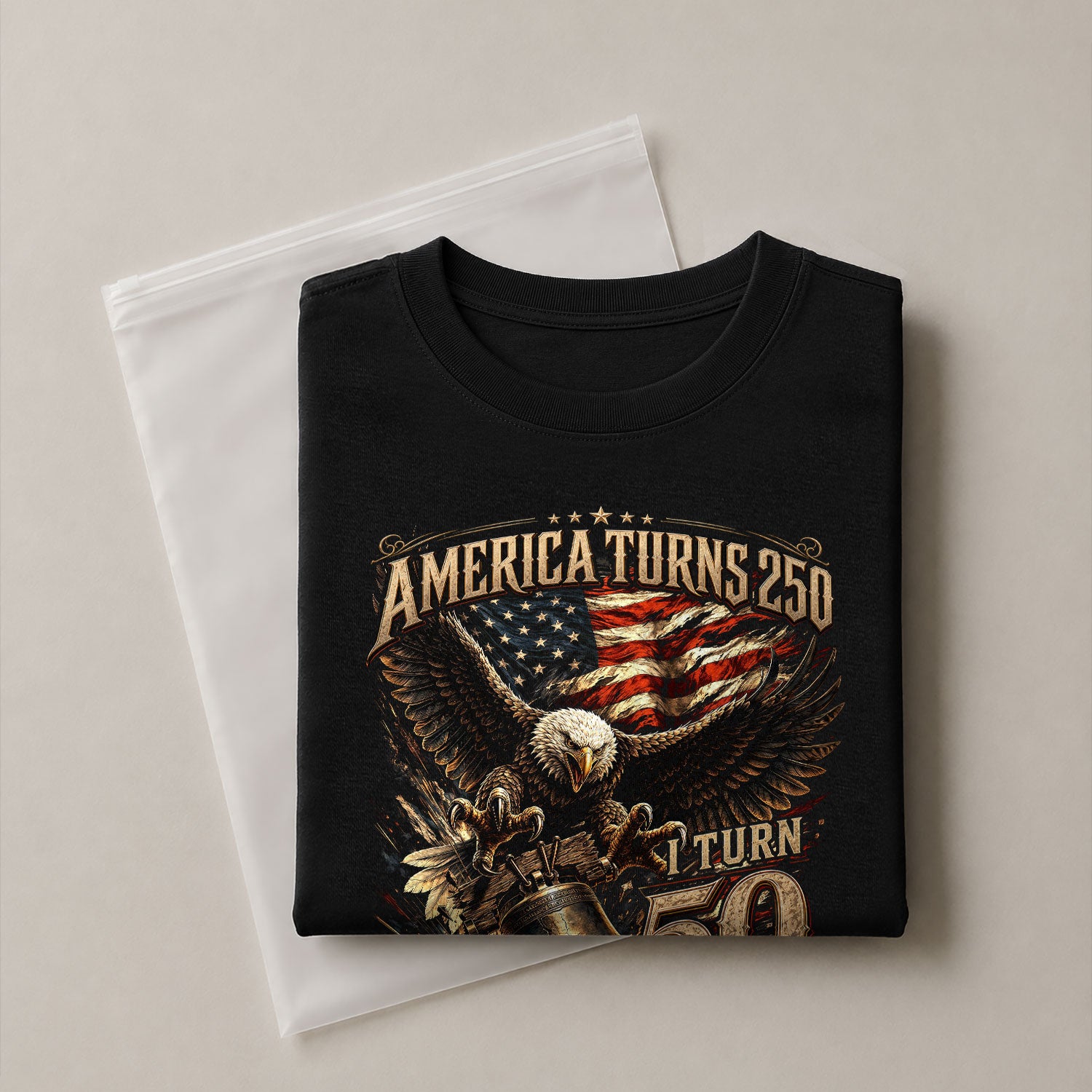 America Turns 250 I Turn 50 Eagle Bell Patriotic 50th Birthday 1976 T-Shirt Gift Tee - Rust Field Wear