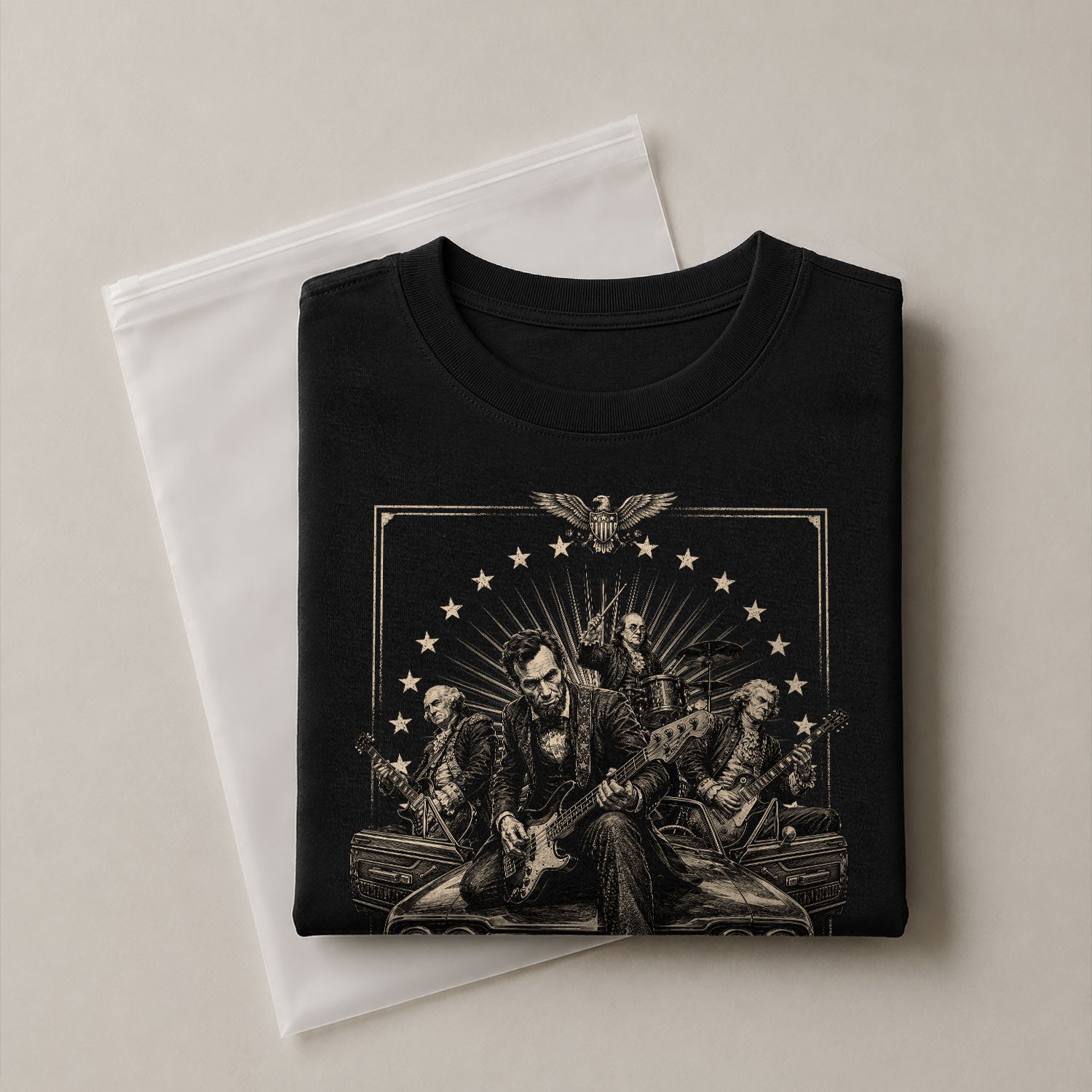 Lincoln Playing Guitar Vintage Shirt Patriotic Rock Music Graphic Sleeve Tee Gift - Rust Field Wear