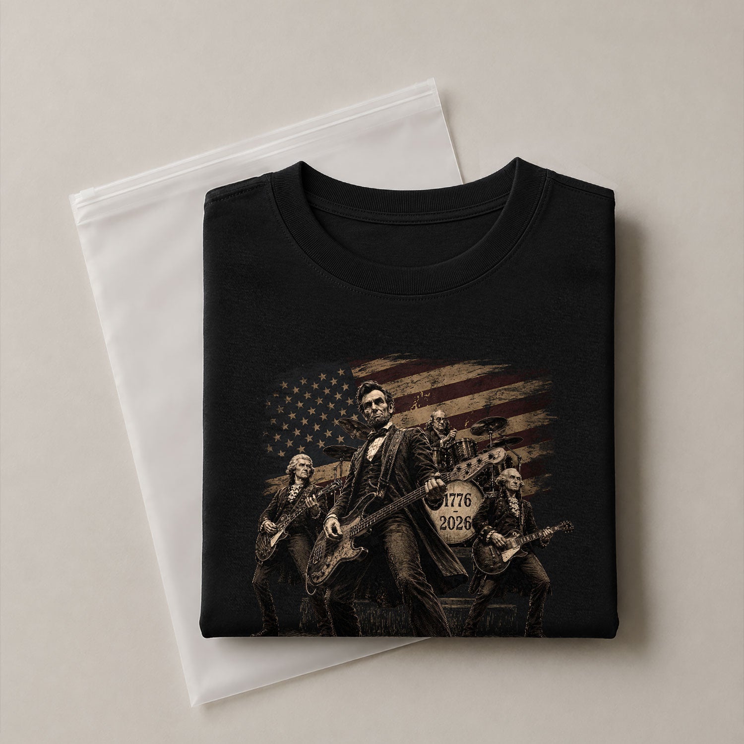 Lincoln Playing Guitar Vintage Patriotic Shirt 1776 2026 Rock Band Sleeve Tee - Rust Field Wear