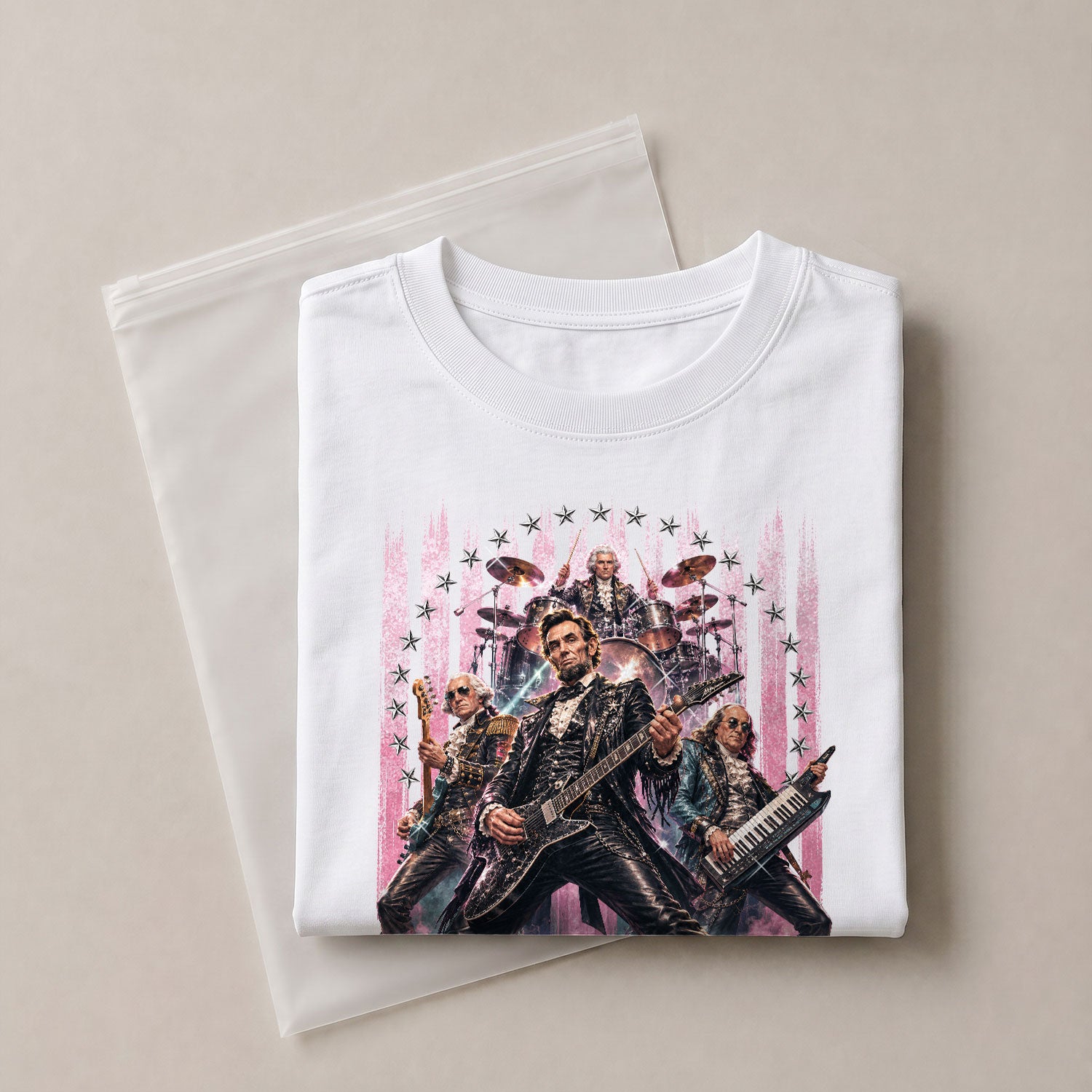 Vintage Patriotic Rock Band T-Shirt - Abraham Lincoln Guitar Graphic Apparel Tee - Rust Field Wear