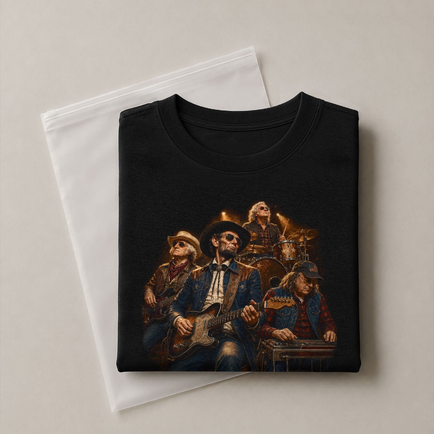Historical Founding Fathers Country Band T-Shirt - Patriotic Graphic Style Design - Rust Field Wear