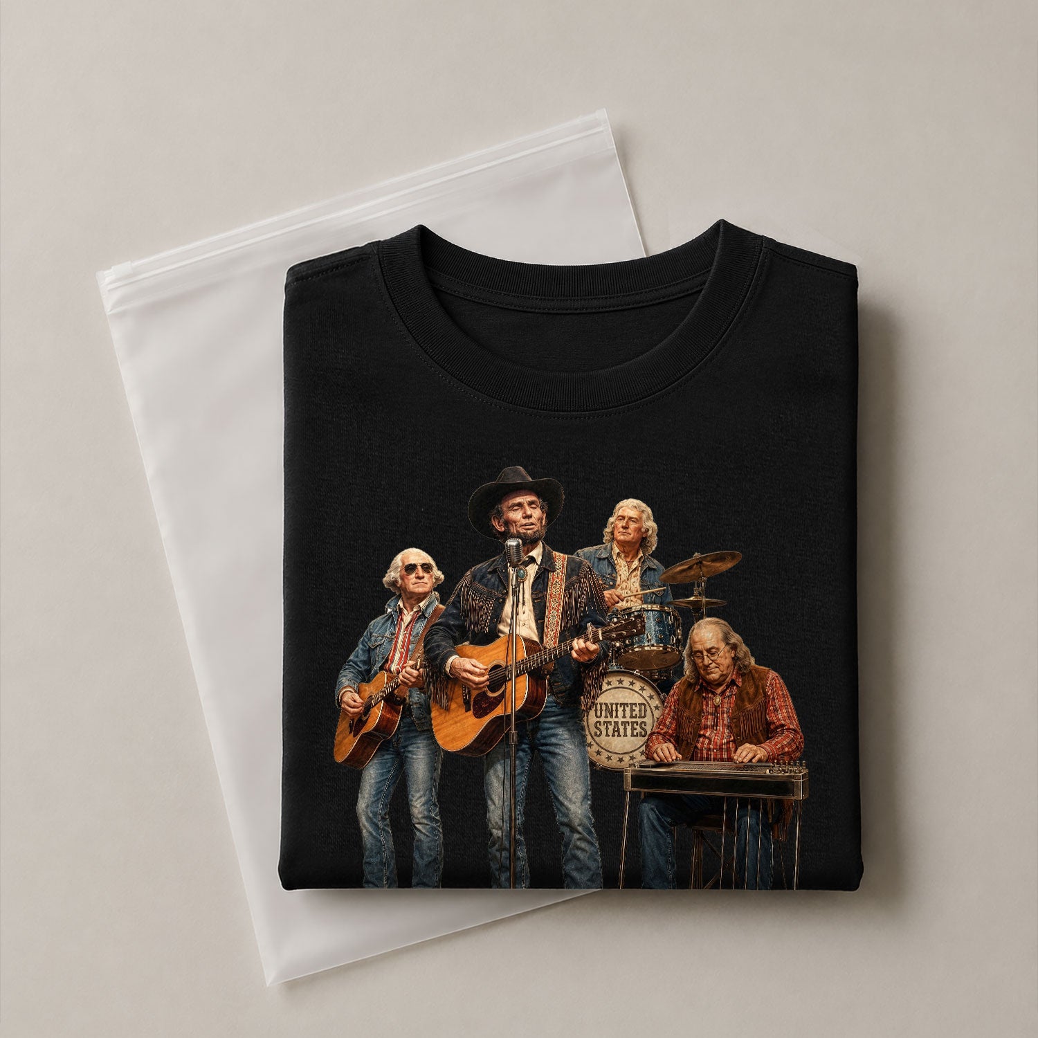 Abraham Lincoln Country Band T-Shirt - Patriotic Vintage Graphic Style Apparel - Rust Field Wear