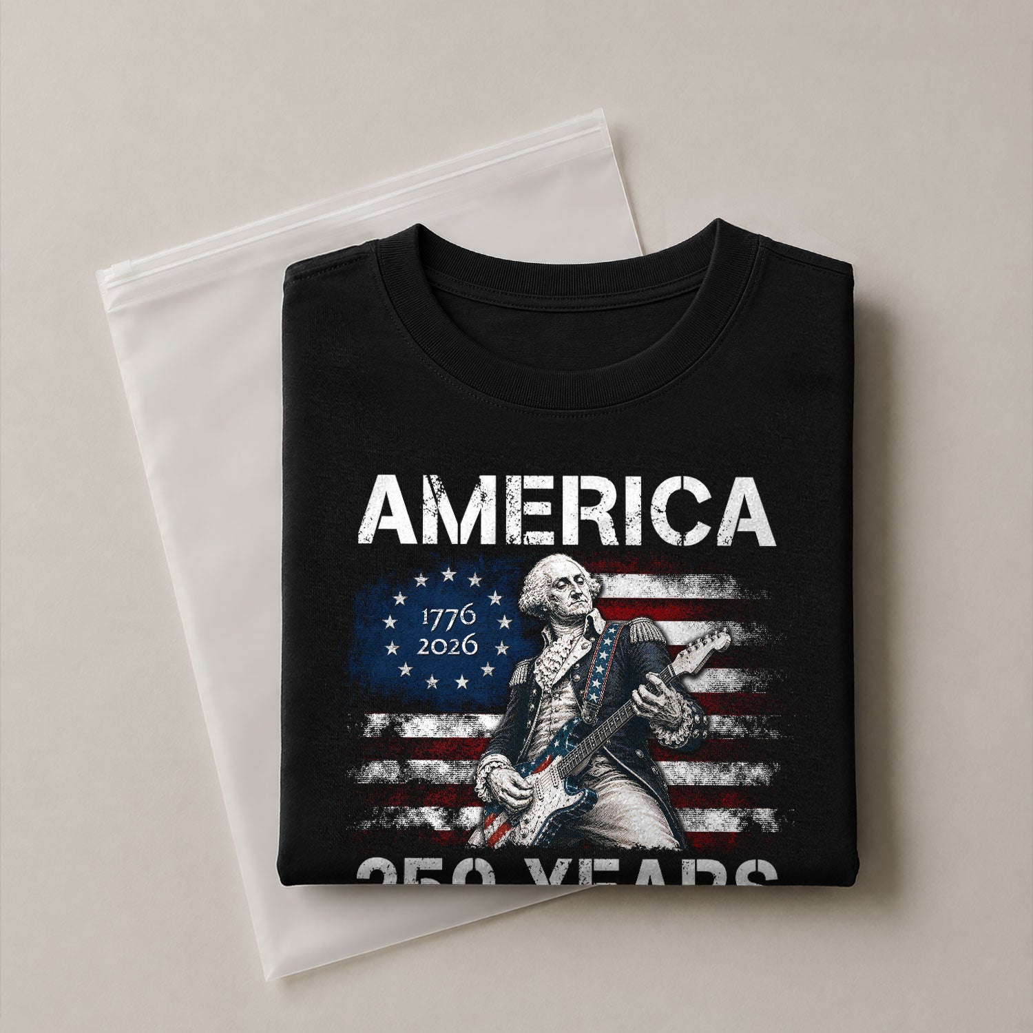 250 Years George Washington Playing Guitar Patriotic Flag Independence Shirt - Rust Field Wear