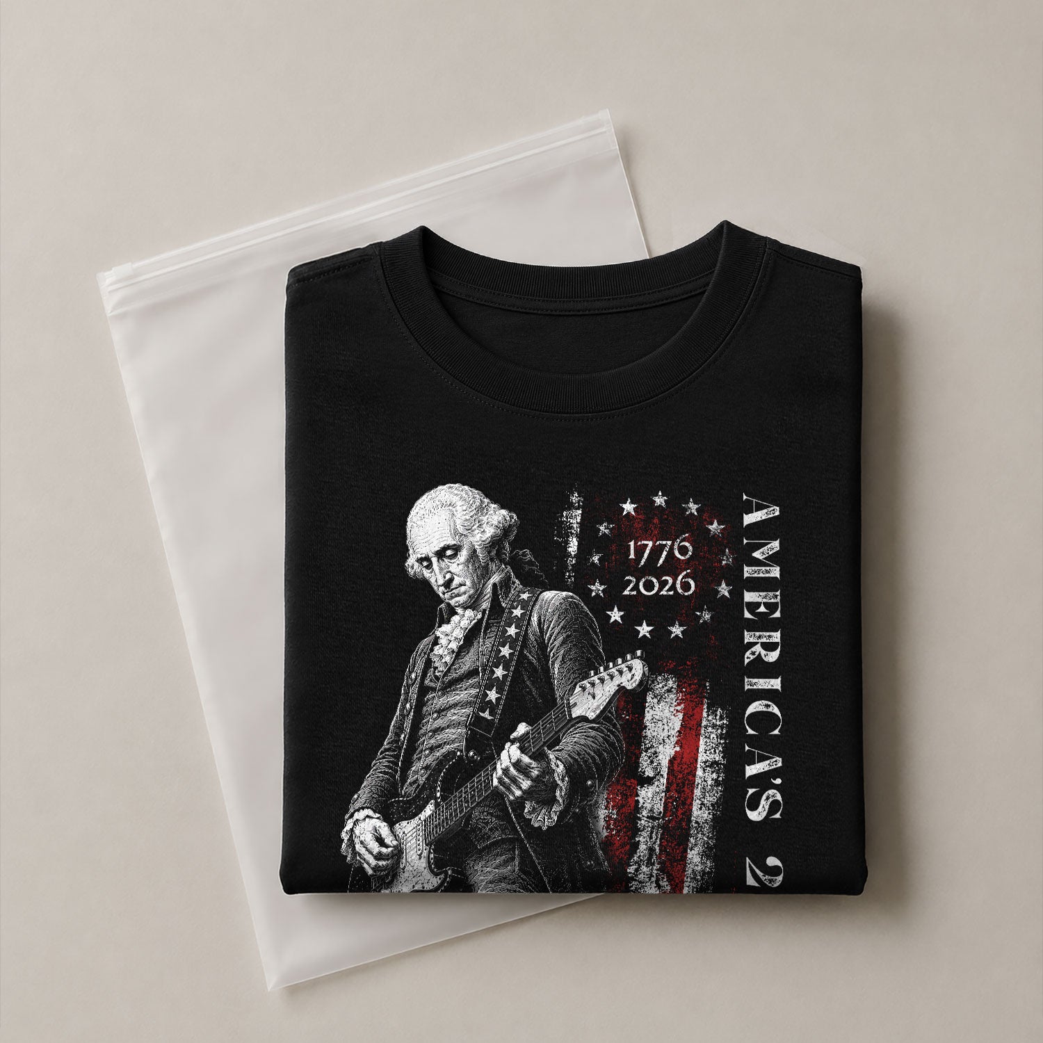America's 250th George Washington Playing Guitar Patriotic Flag 1776-2026 T-Shirt - Rust Field Wear