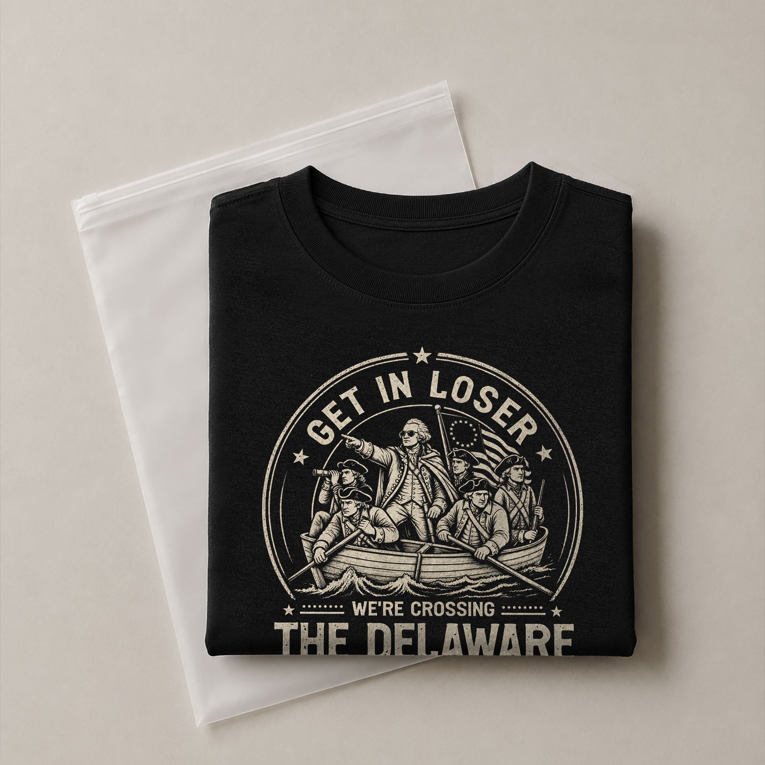 Historic River Crossing Tee - Get In Loser Washington Round Graphic Cotton Shirt - Rust Field Wear