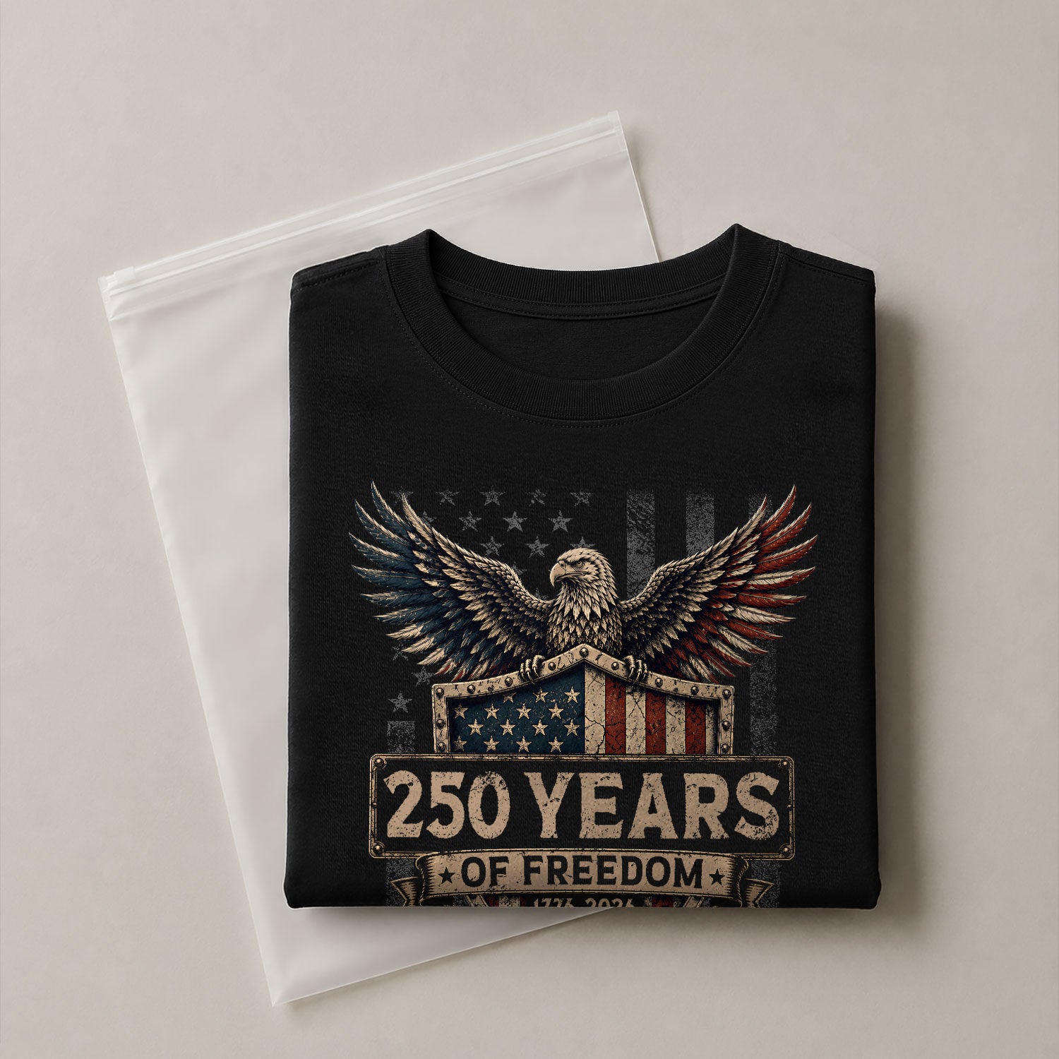 250 Years Of Freedom Graphic Tee - Patriotic Eagle Shield Vintage Style Cotton Shirt - Rust Field Wear