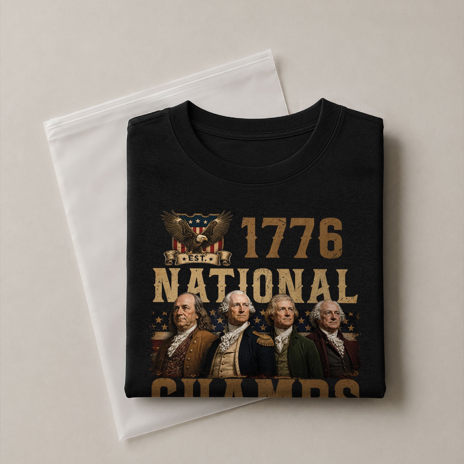 1776 National Champs Patriotic Graphic Tee Founding Fathers Vintage Style Short Sleeve T-Shirt - Rust Field Wear