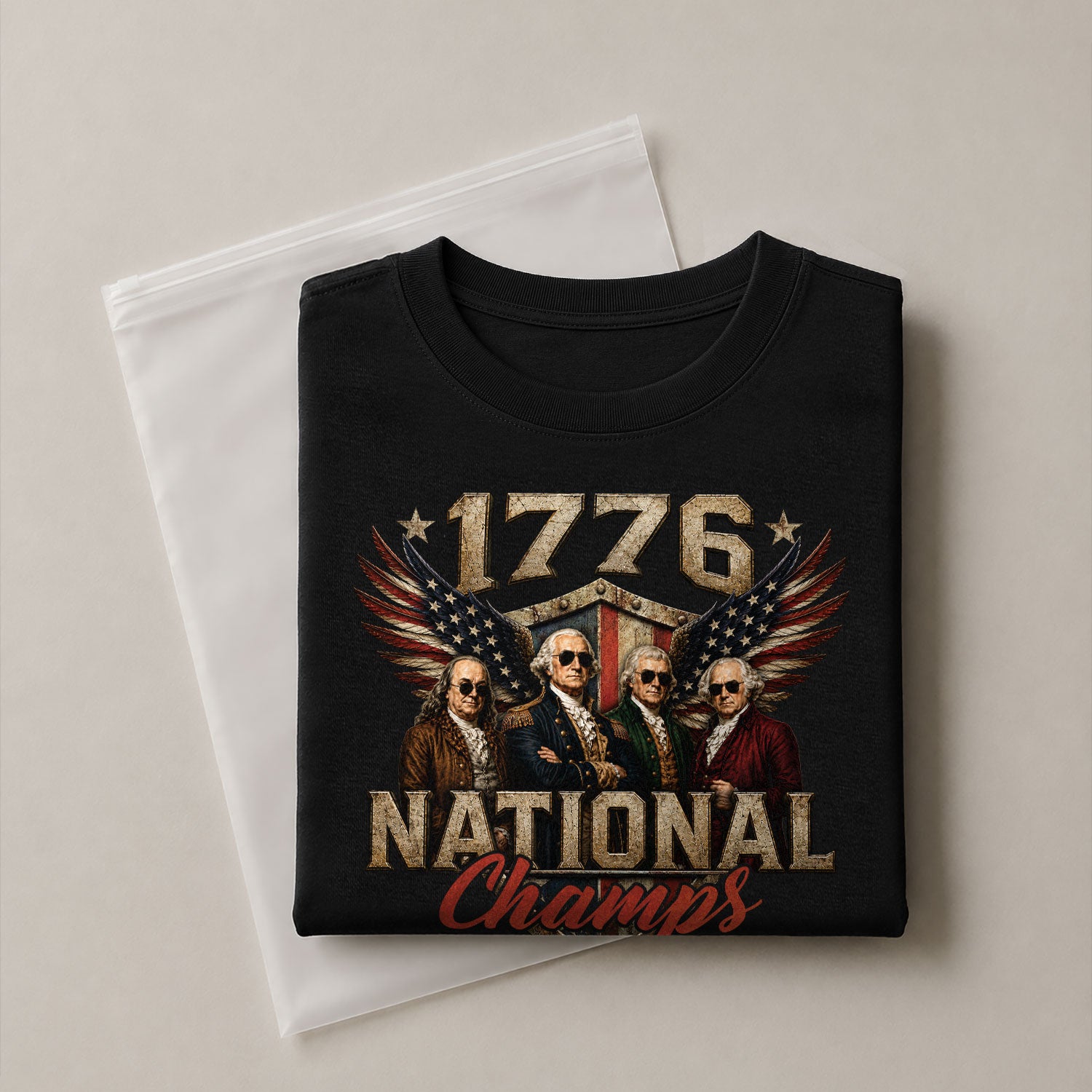 1776 National Champs Founding Fathers Wings Tee Patriotic Graphic Vintage Style Apparel - Rust Field Wear