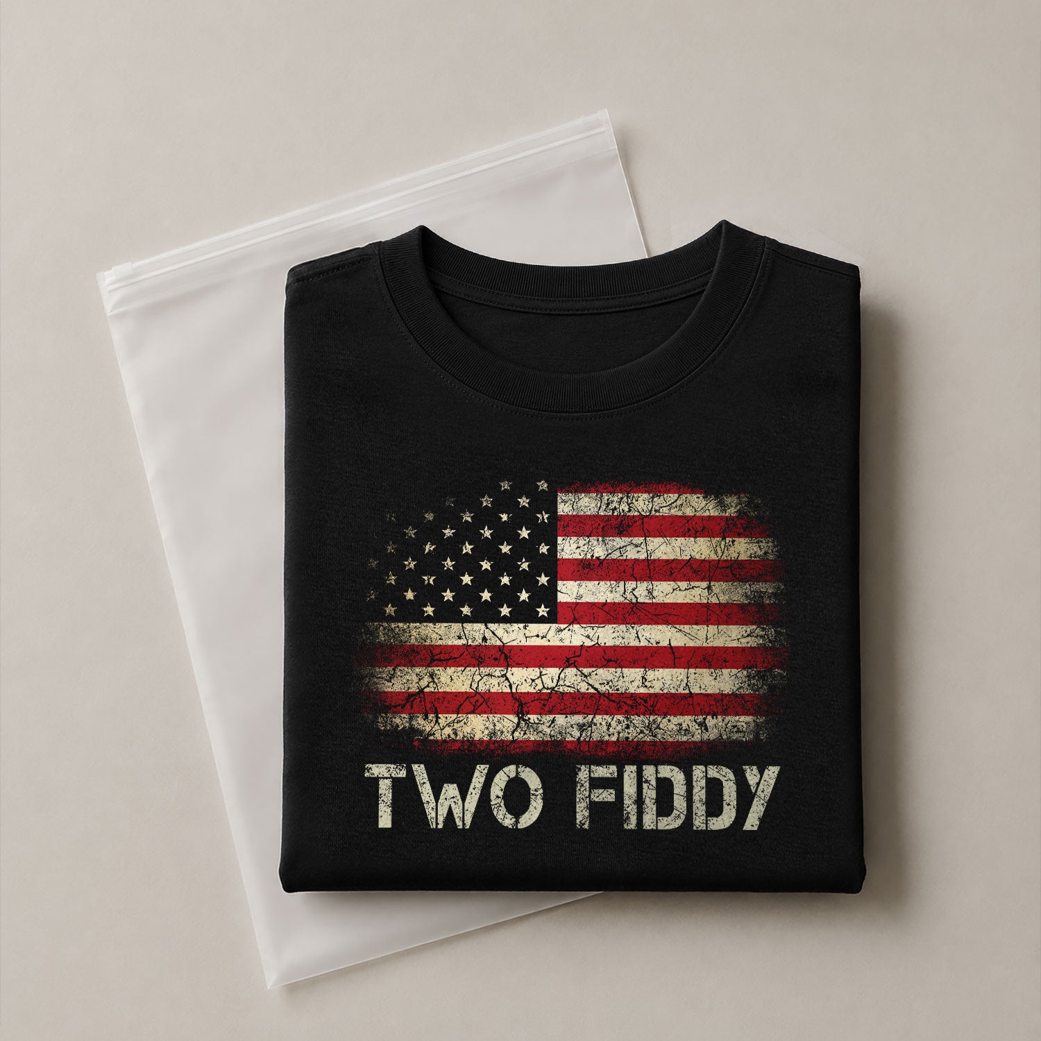 Two Fiddy Graphic T-Shirt Distressed American Flag Print Casual Cotton Short Sleeve Tee - Rust Field Wear