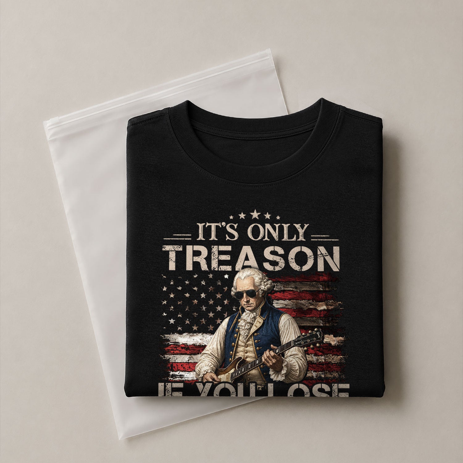 It's Only Treason If You Lose T-Shirt George Washington Guitar Patriotic Flag Tee - Rust Field Wear