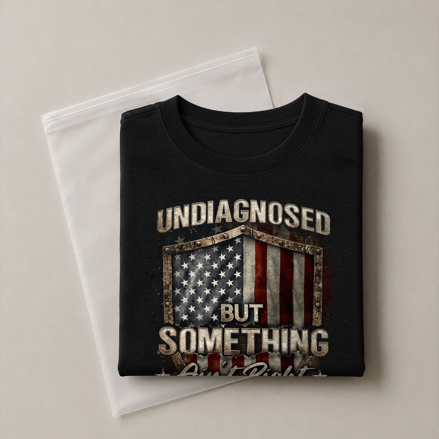 Undiagnosed But Something Ain't Right T-Shirt Vintage Flag Shield Funny Graphic Tee - Rust Field Wear