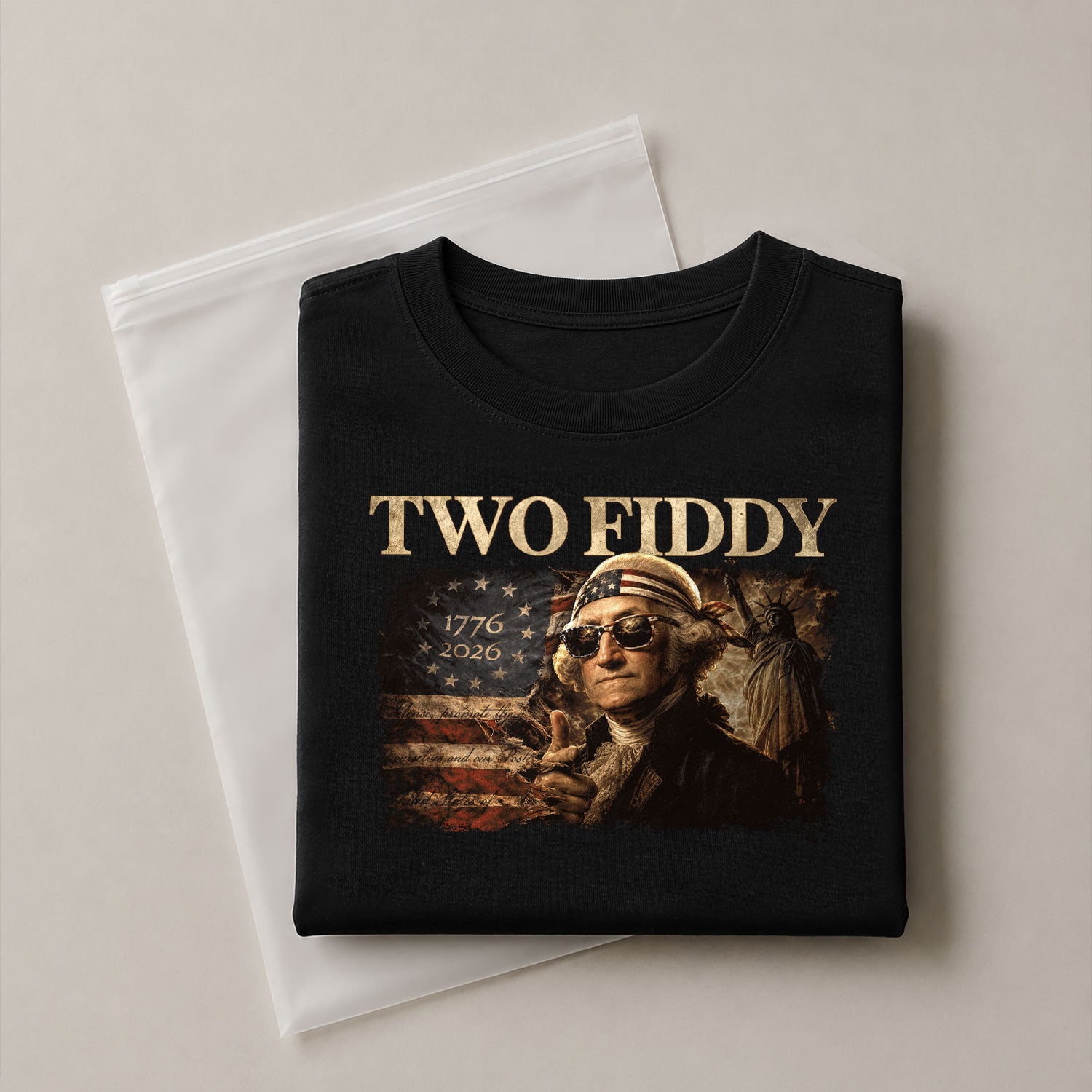 Two Fiddy George Washington 1776 2026 Patriotic Graphic Tee American Heritage Shirt - Rust Field Wear