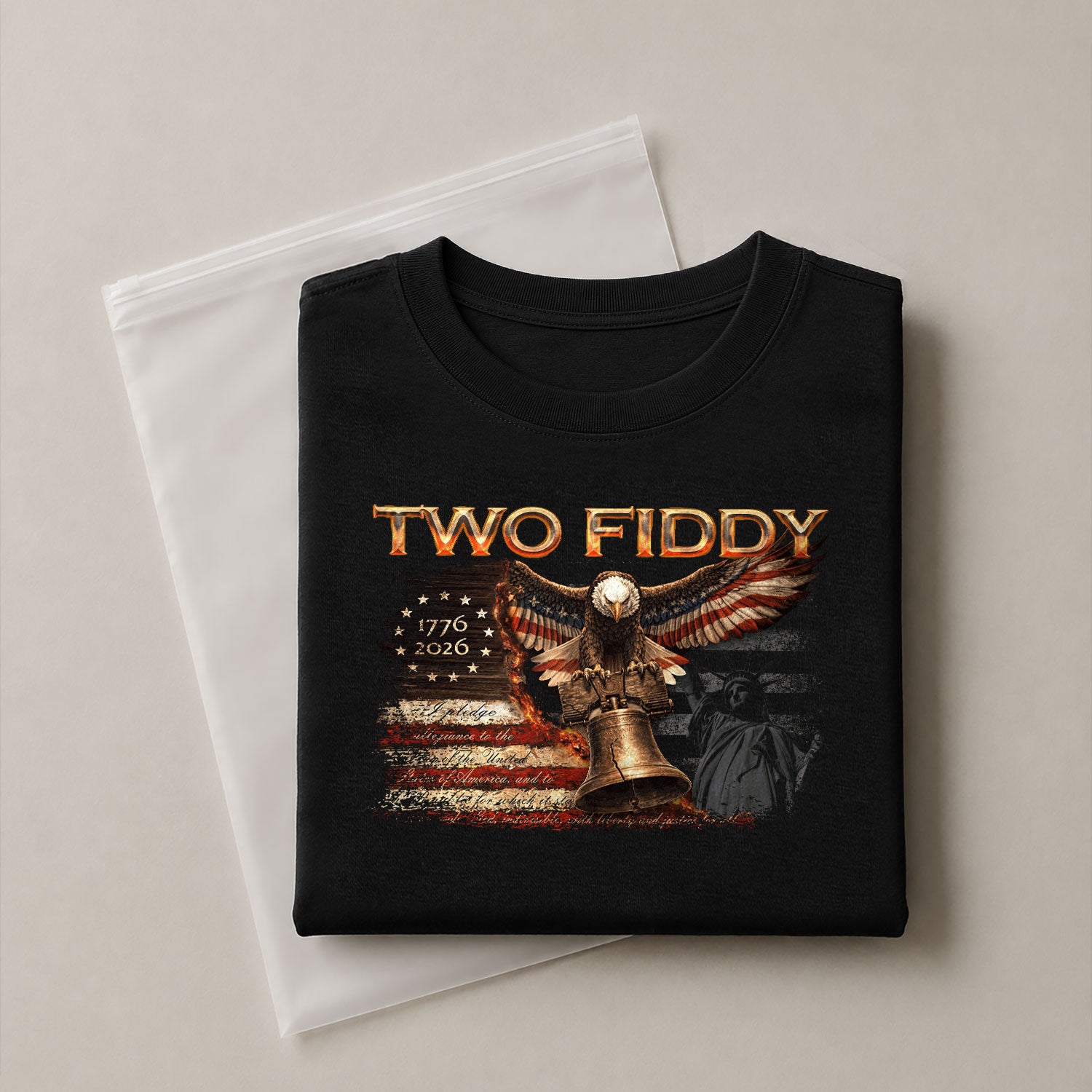 Two Fiddy 1776 2026 Patriotic Graphic Tee Eagle And Liberty Bell Heritage Style Shirt - Rust Field Wear