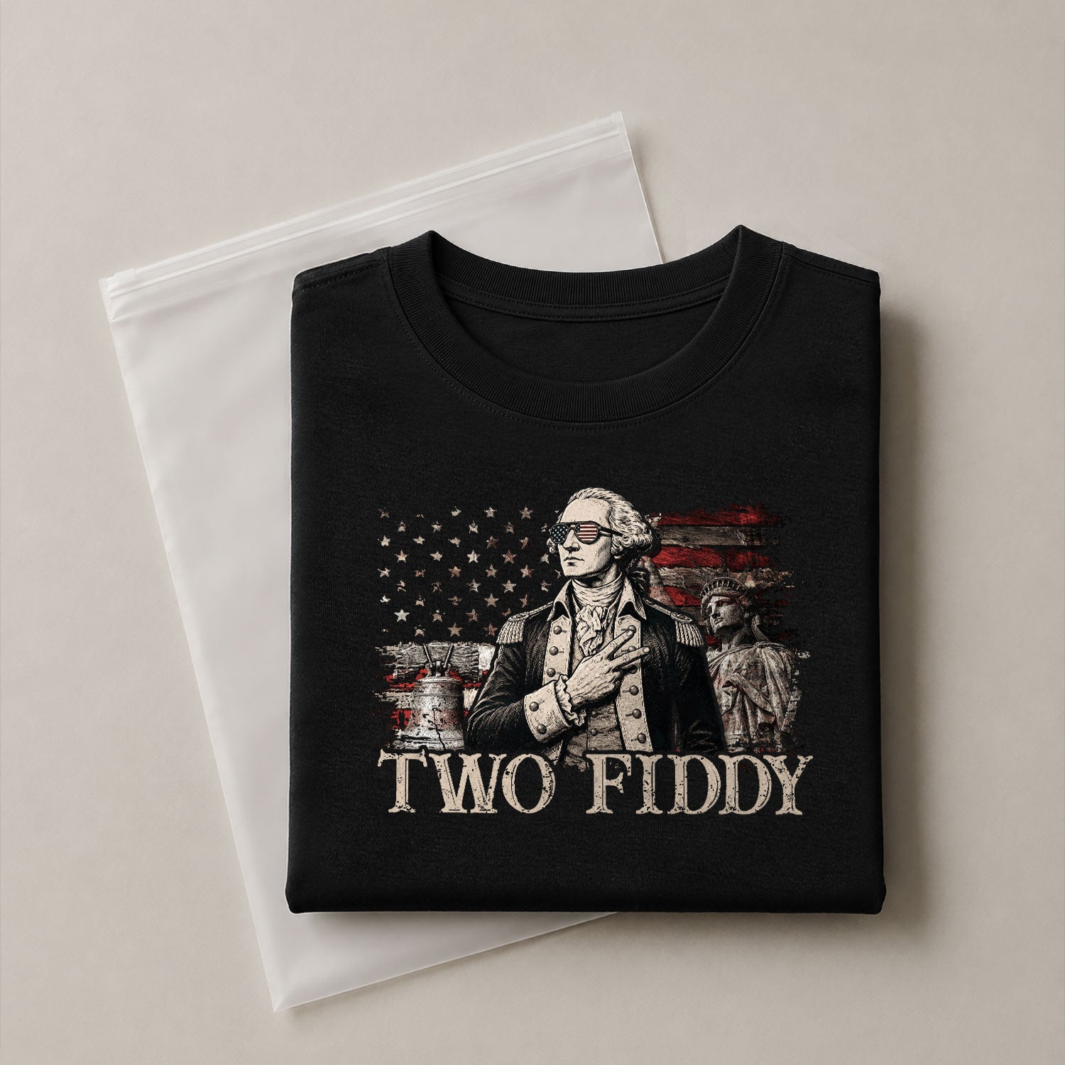 Two Fiddy George Washington Patriotic Graphic Tee American Heritage Style Apparel Shirt - Rust Field Wear