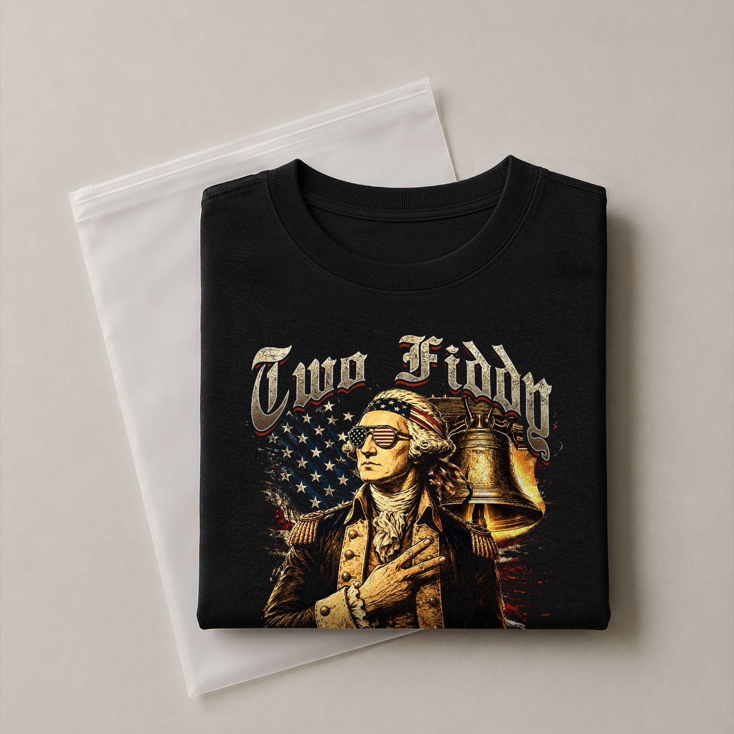 Two Fiddy George Washington Patriotic Graphic Tee Liberty Bell Heritage Style Shirt - Rust Field Wear