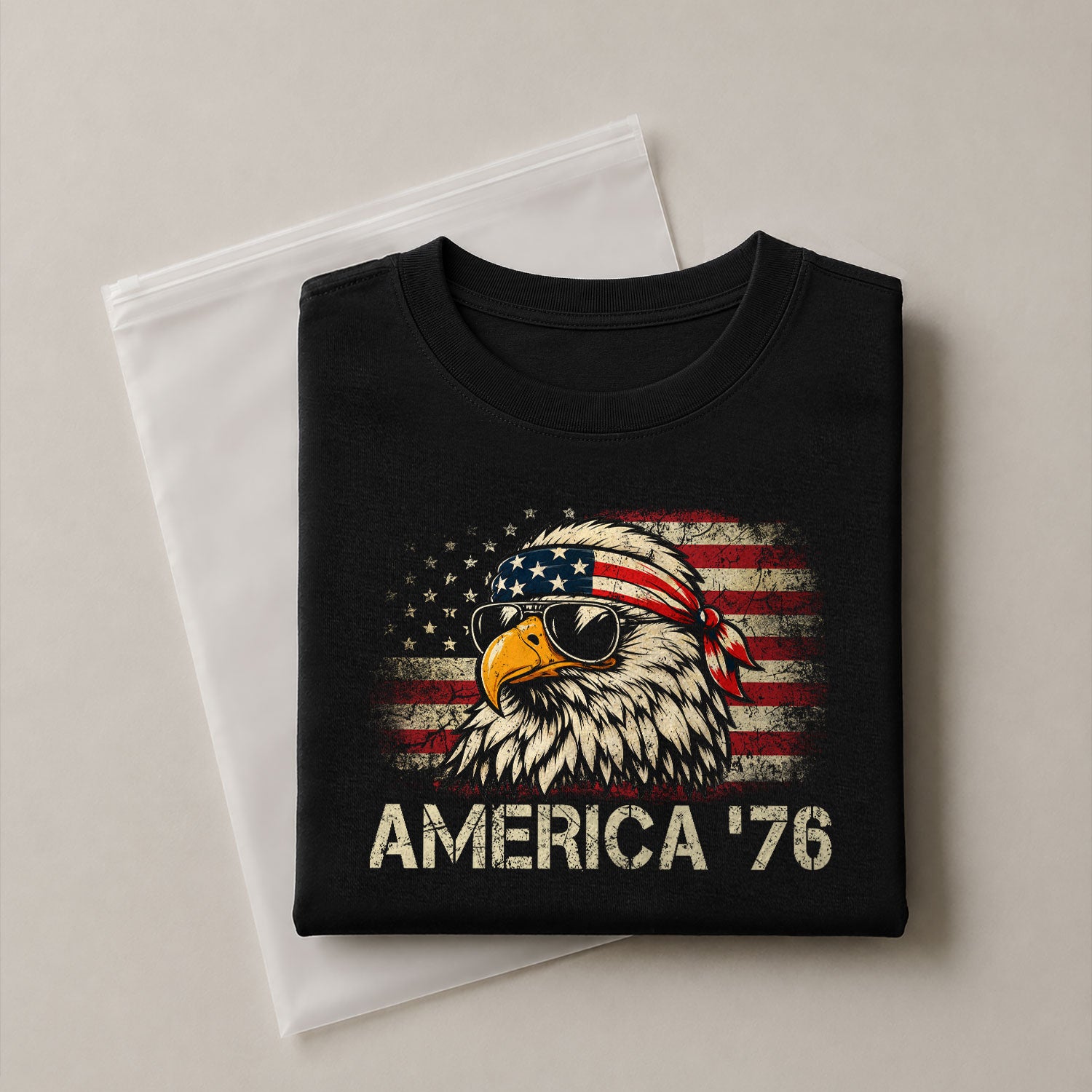 America '76 Eagle Tee Vintage Patriotic Flag Design Casual Mens Statement Shirt Top - Rust Field Wear