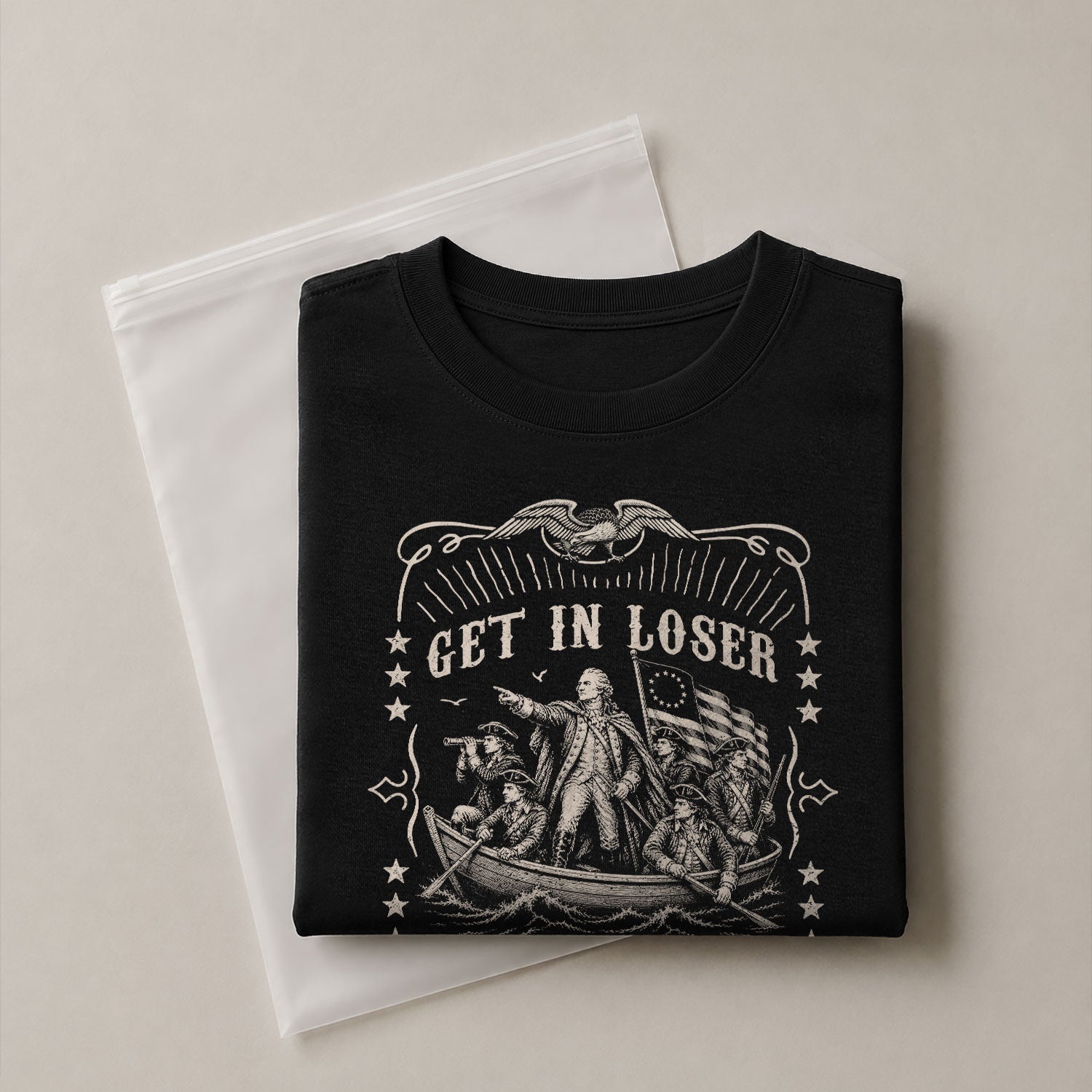 Get In Loser We're Crossing The Delaware T-Shirt George Washington Ornate Filigree Tee - Rust Field Wear