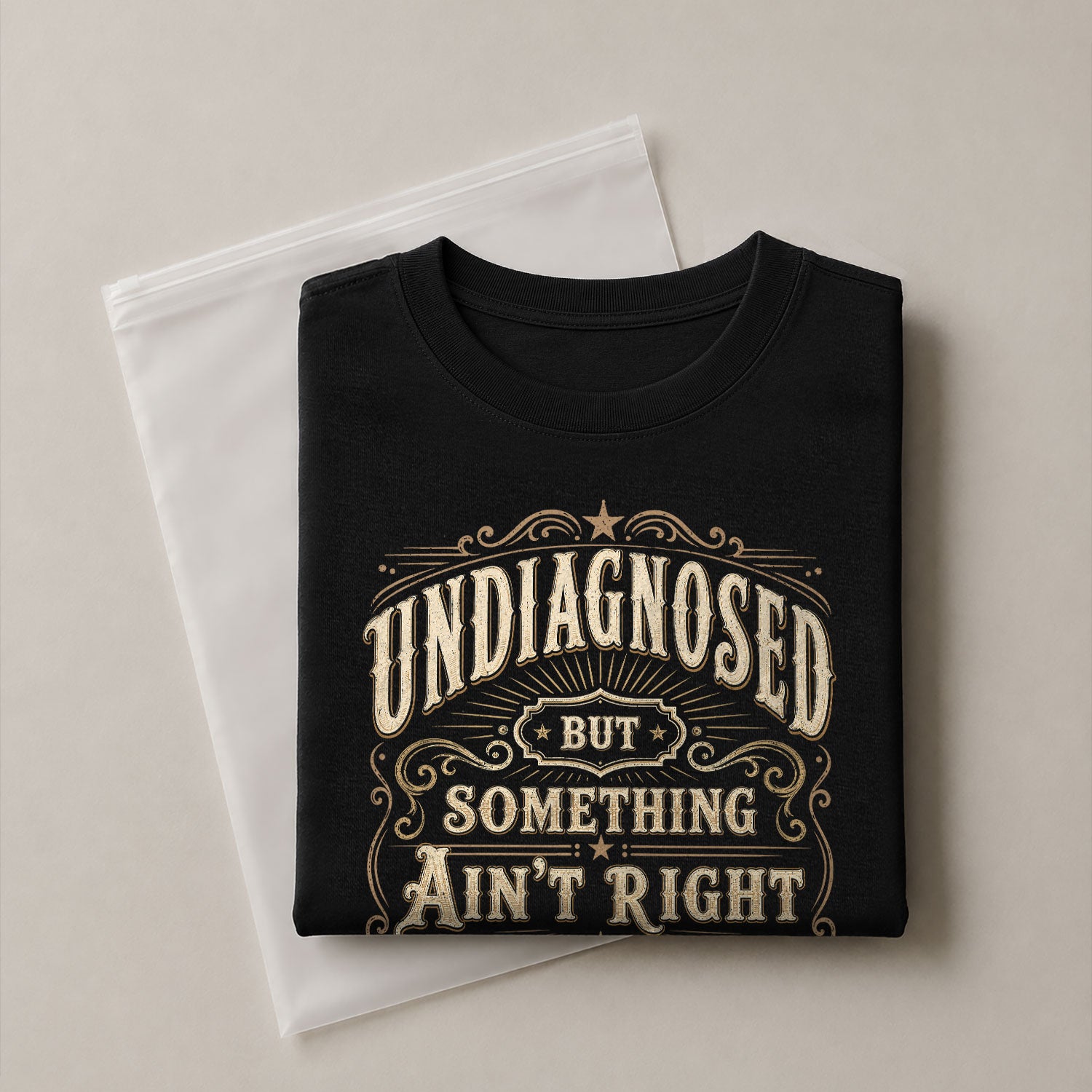 Undiagnosed But Something Ain't Right T-Shirt Western Whiskey Label Filigree Graphic Tee - Rust Field Wear