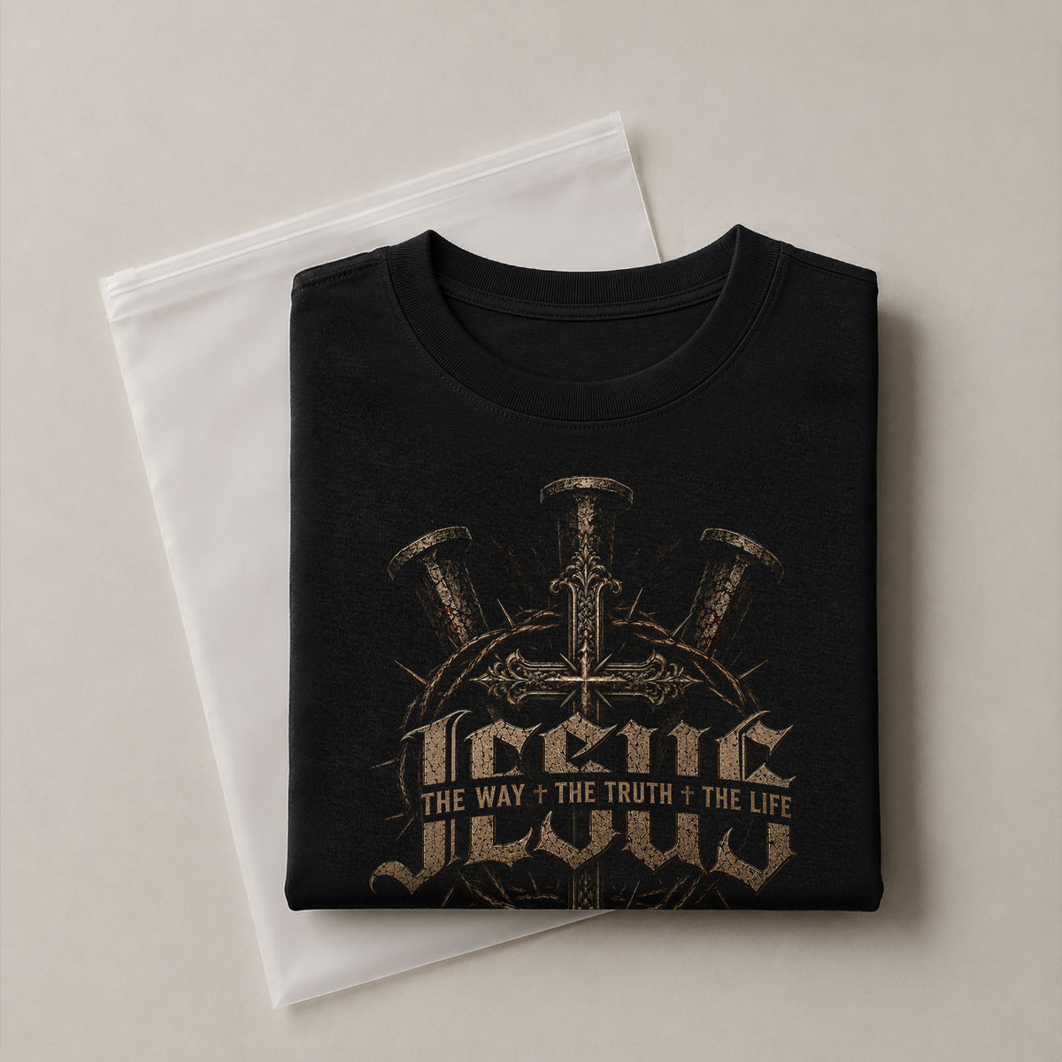 Jesus The Way The Truth The Life Christian Cross Crown of Thorns Religious T-Shirt - Rust Field Wear
