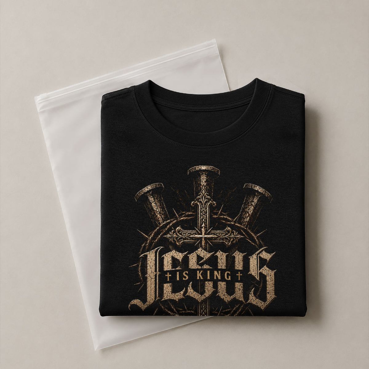 Jesus Is King T Shirt Crucifixion Nails Crown Of Thorns Cross Religious Tee Top Unisex - Rust Field Wear