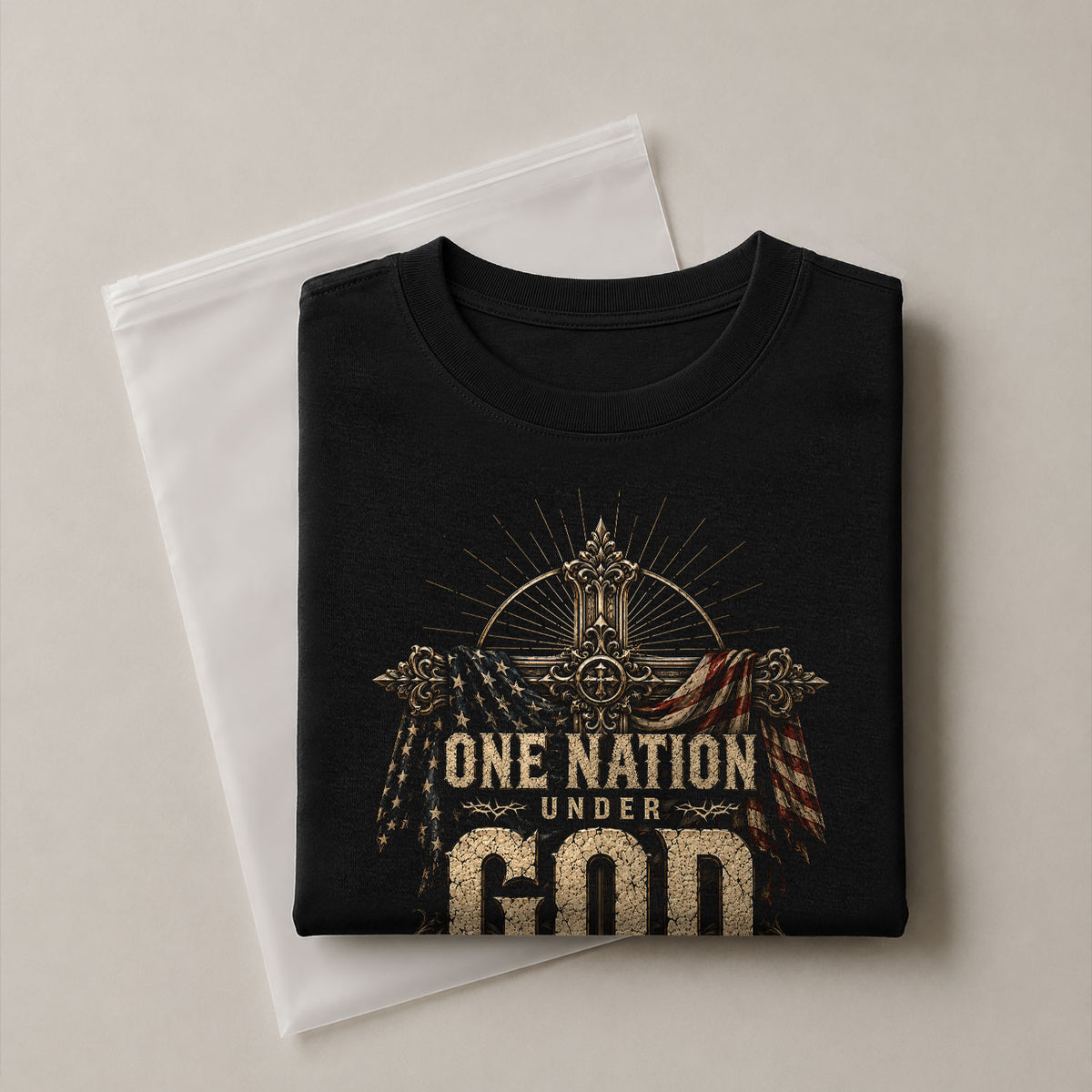 One Nation Under God T Shirt American Flag Cross Christian Patriotic Religious Apparel Tee - Rust Field Wear