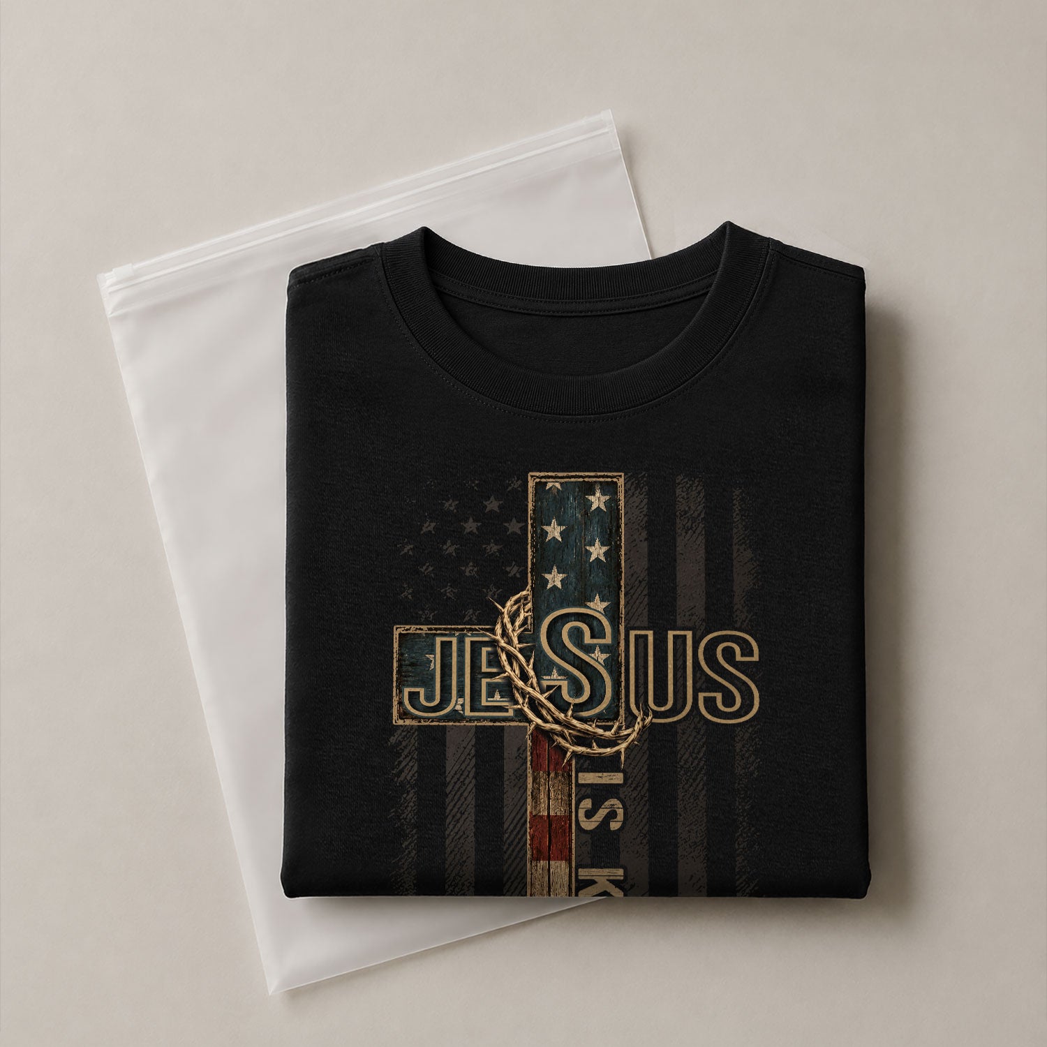 Jesus Is King Shirt Patriotic Christian Men Shirt American Flag Cross Crown Of Thorns Tee - Rust Field Wear