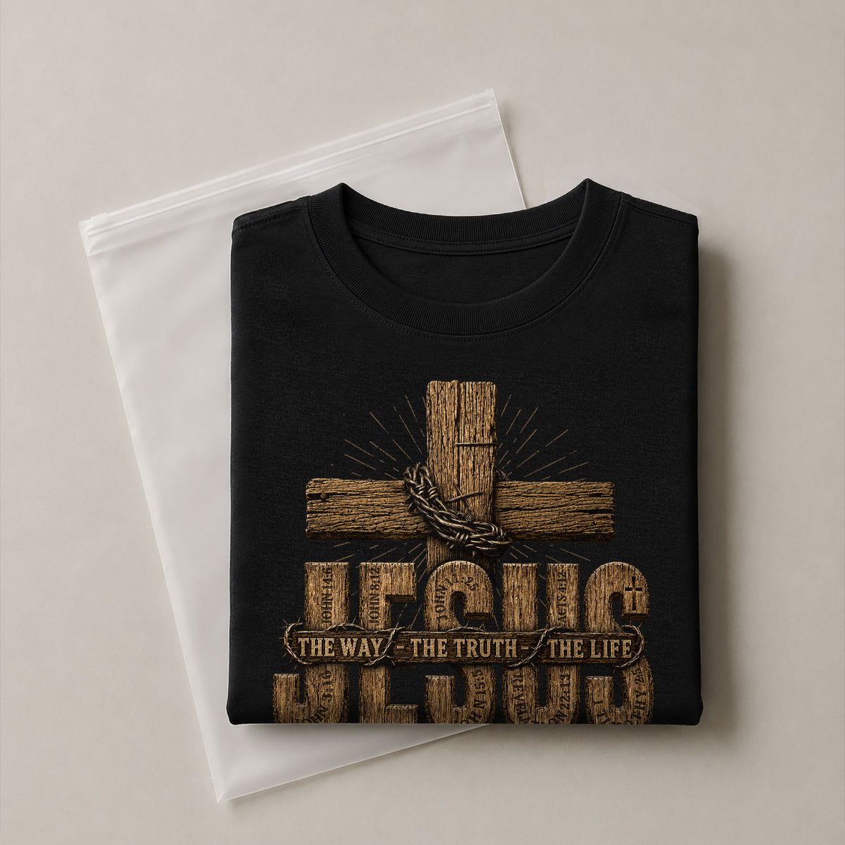 Jesus The Way The Truth The Life Wooden Cross Scripture Christian Graphic Tee Men - Rust Field Wear