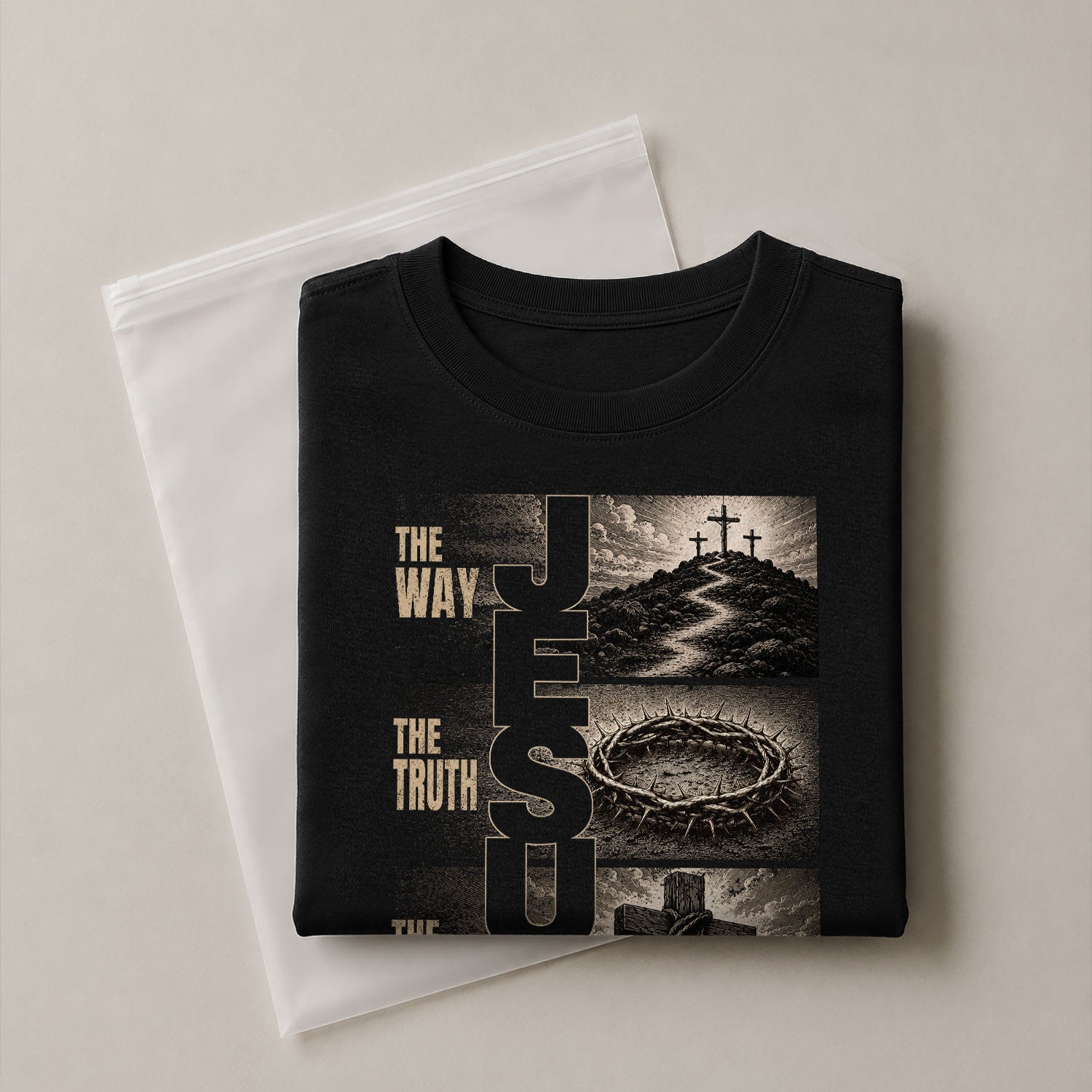Jesus The Way The Truth The Life Shirt Men Christian T-Shirt Cross Crown Thorns Graphic Tee
