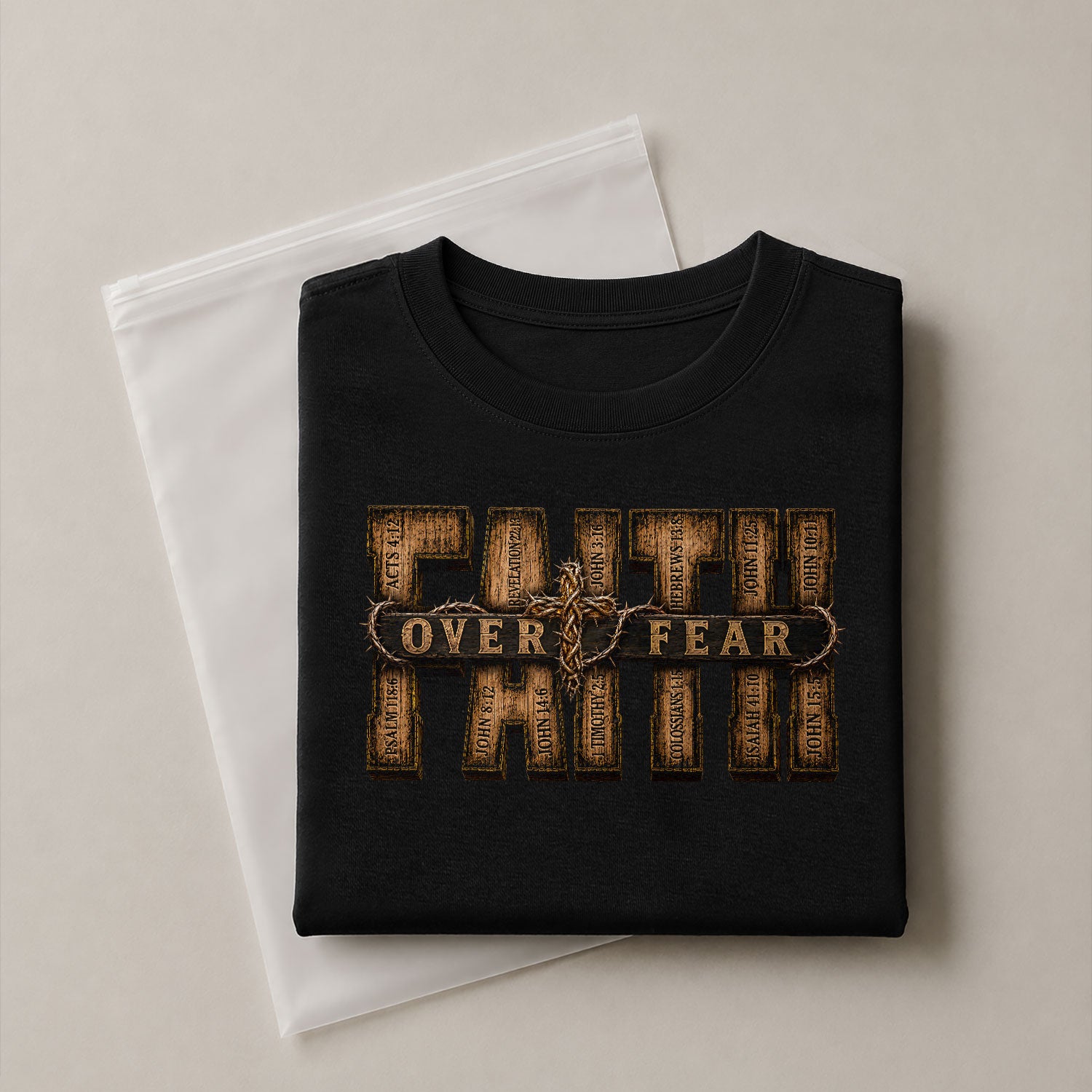 Faith Over Fear Wood Letters Scripture Christian Graphic Tee Shirt For Men Apparel - Rust Field Wear
