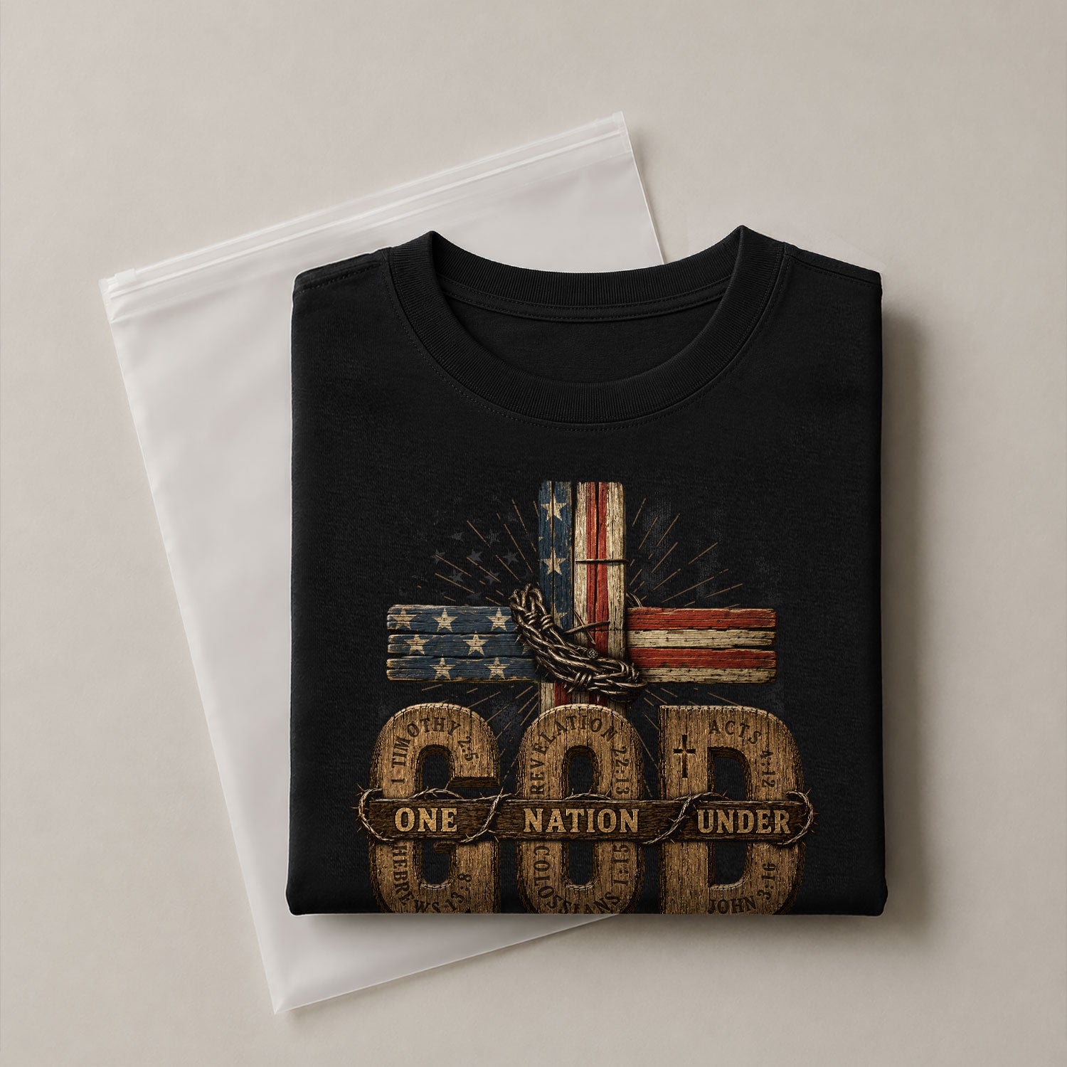 One Nation Under God USA Flag Cross Christian Graphic Tee Shirt For Men Faith Wear - Rust Field Wear