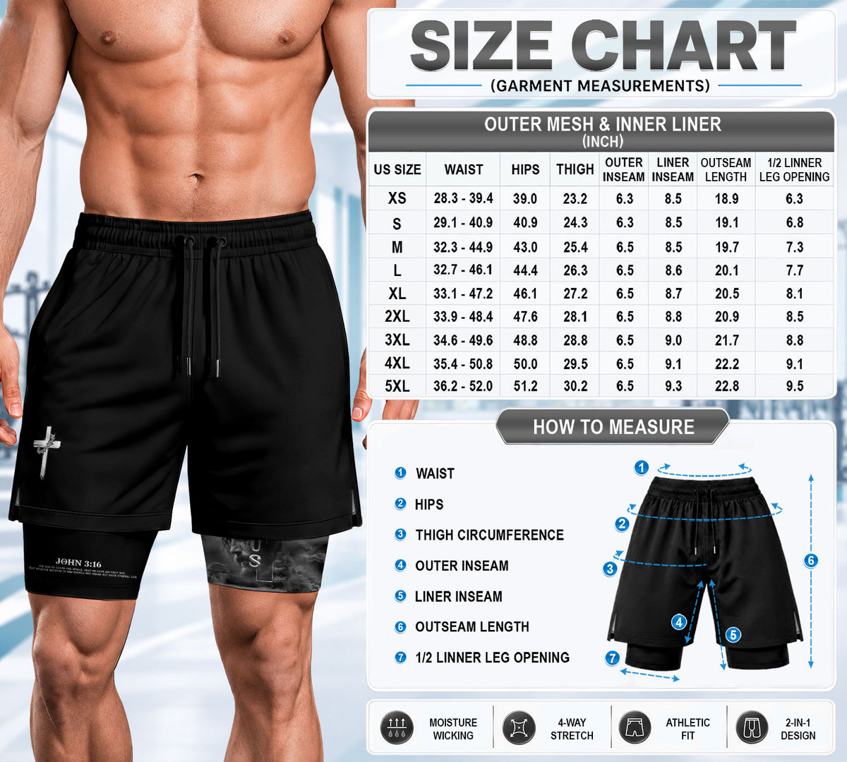 John 3:16 Christian Shorts for Men Jesus Cross Lion Design - Rust Field Wear