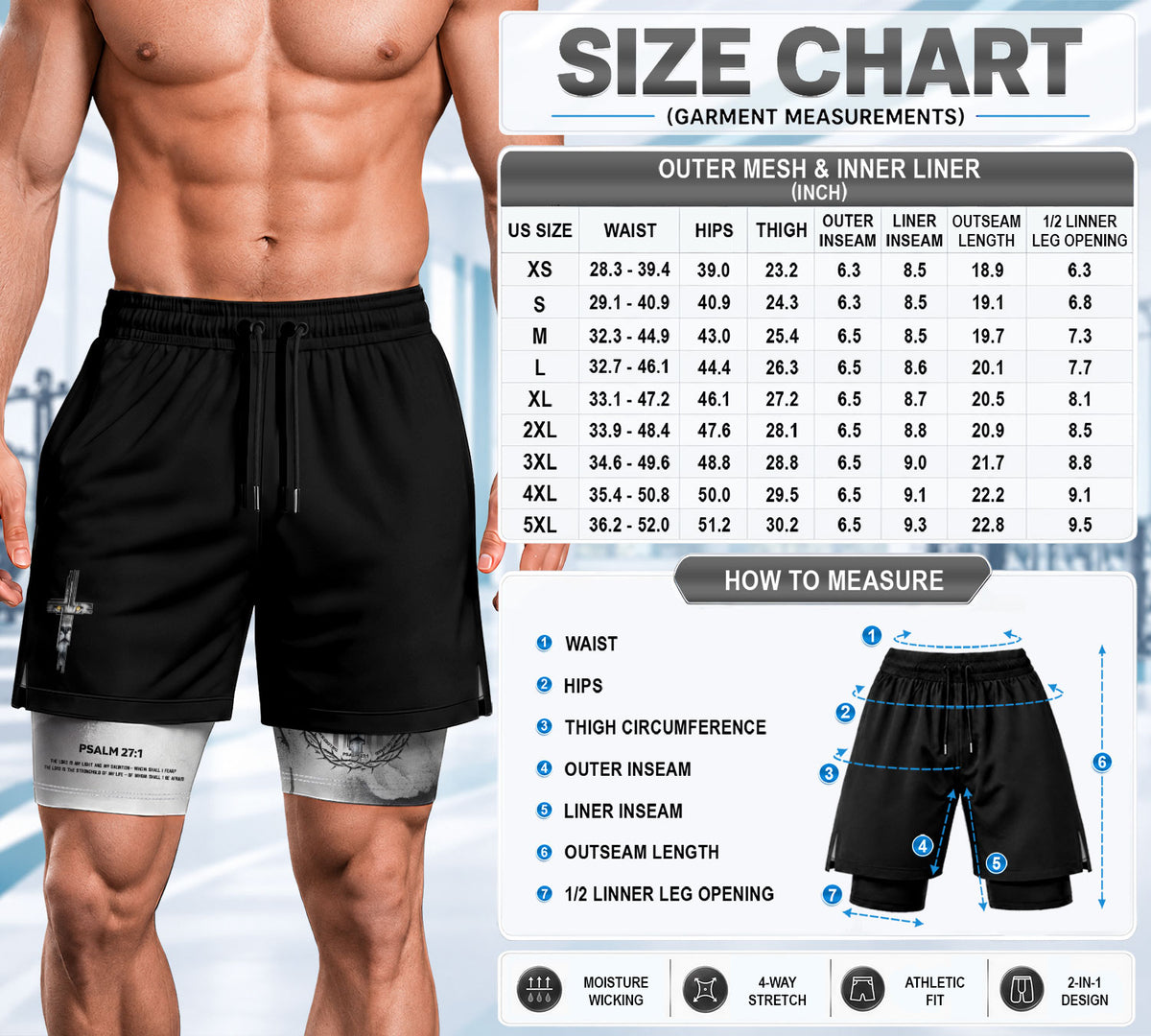 Faith Over Fear Christian Gym Shorts for Men Psalm 27:1 Armor Cross Lion - Rust Field Wear
