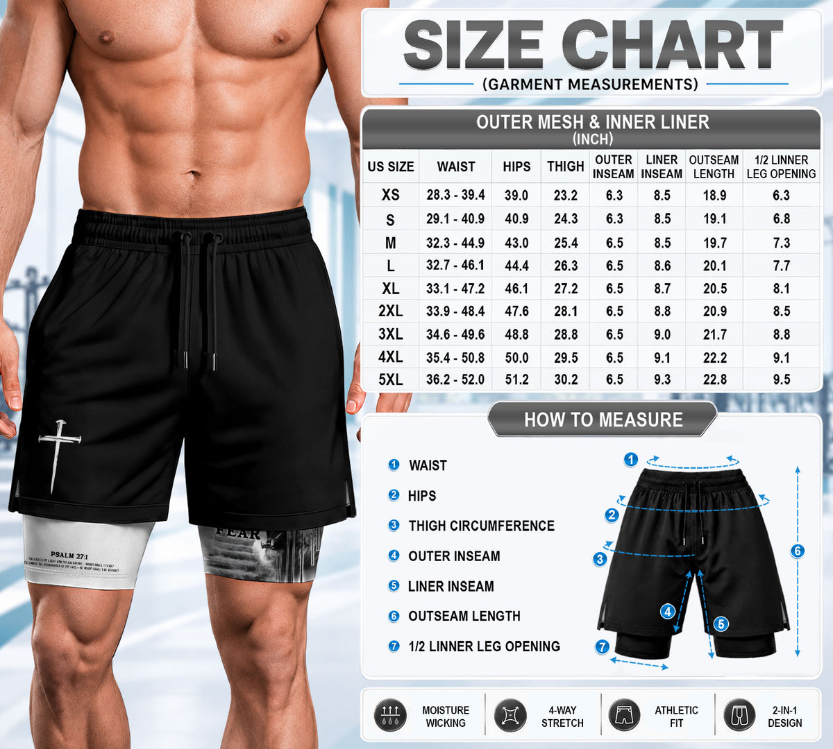 Faith Over Fear Christian Gym Shorts Psalm 27:1 Lion Cross - Rust Field Wear