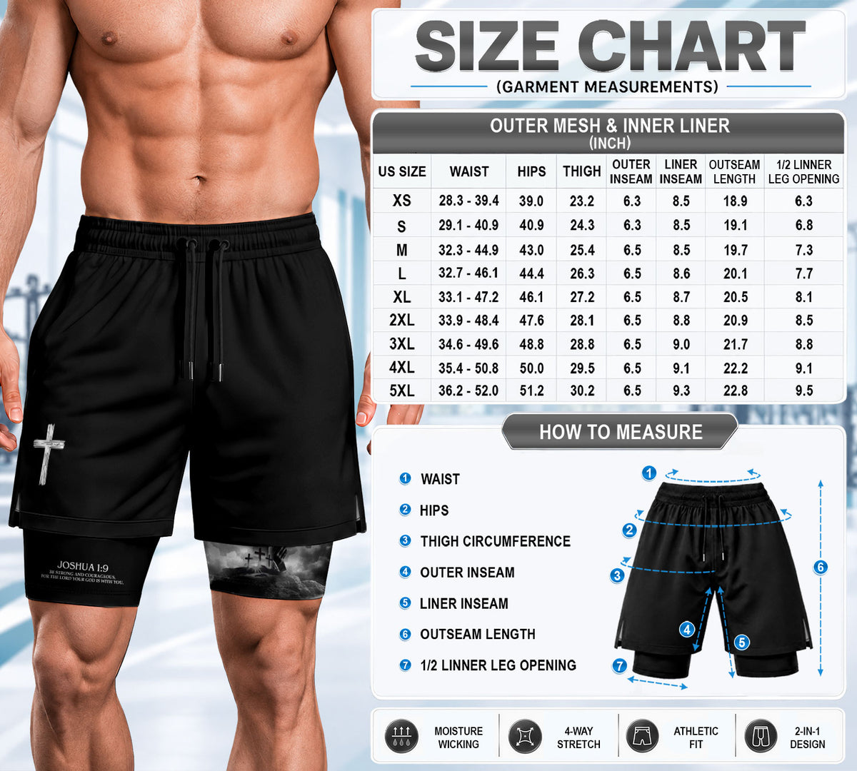 Joshua 1:9 Christian Gym Shorts for Men Jesus Cross Prayer Design - Rust Field Wear