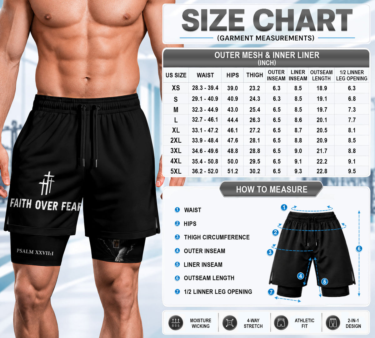 Psalm 27:1 Faith Over Fear Christian Mens Athletic Shorts Roaring Lion Scripture Art - Rust Field Wear