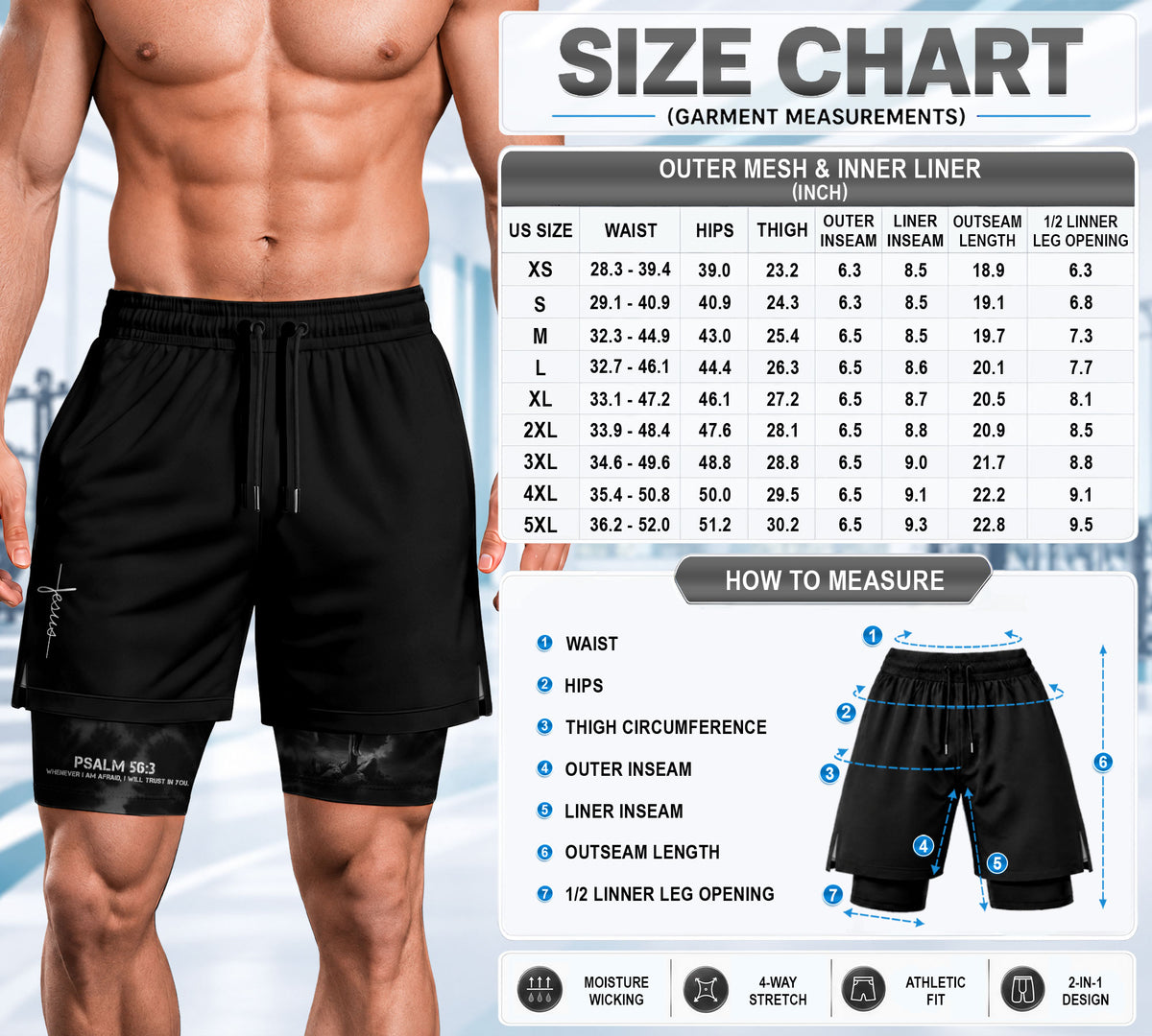 Psalm 56:3 Christian Gym Workout Shorts Men Jesus Cross Bible Verse Religious - Rust Field Wear