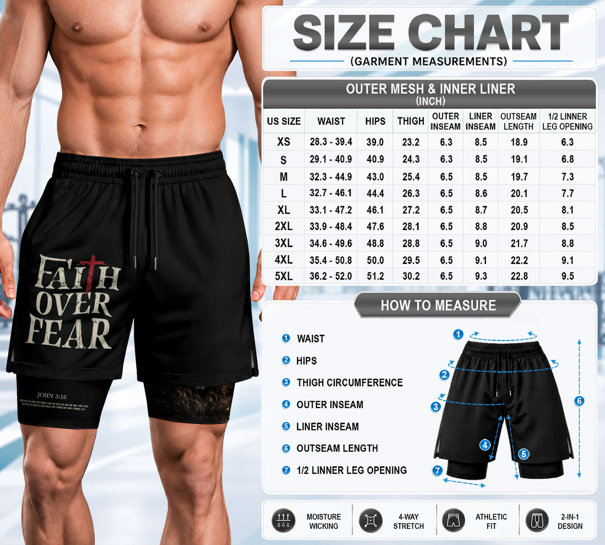 John 3:16 Bible Verse Christian Workout Shorts Men Lion of Judah Faith Over Fear Activewear - Rust Field Wear