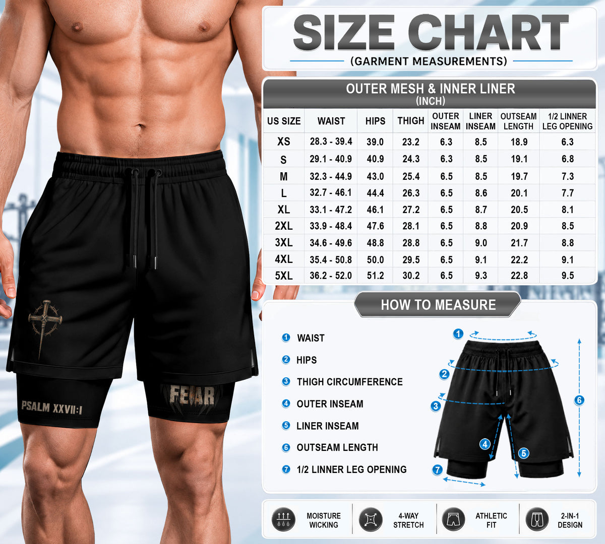 Psalm 27:1 Faith Over Fear Men's Double Layer Track Shorts - Christian Cross Workout Shorts - Rust Field Wear