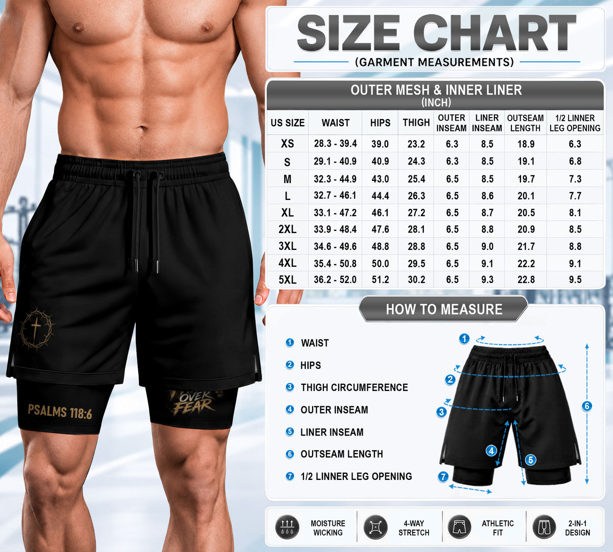 Psalms 118:6 Lion Faith Over Fear Men's Double Layer Track Shorts - Christian Gym Shorts - Rust Field Wear