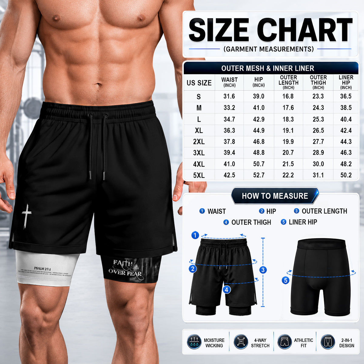 Faith Over Fear Christian Gym Shorts for Men – Psalm 27:1 Lion Cross - Rust Field Wear