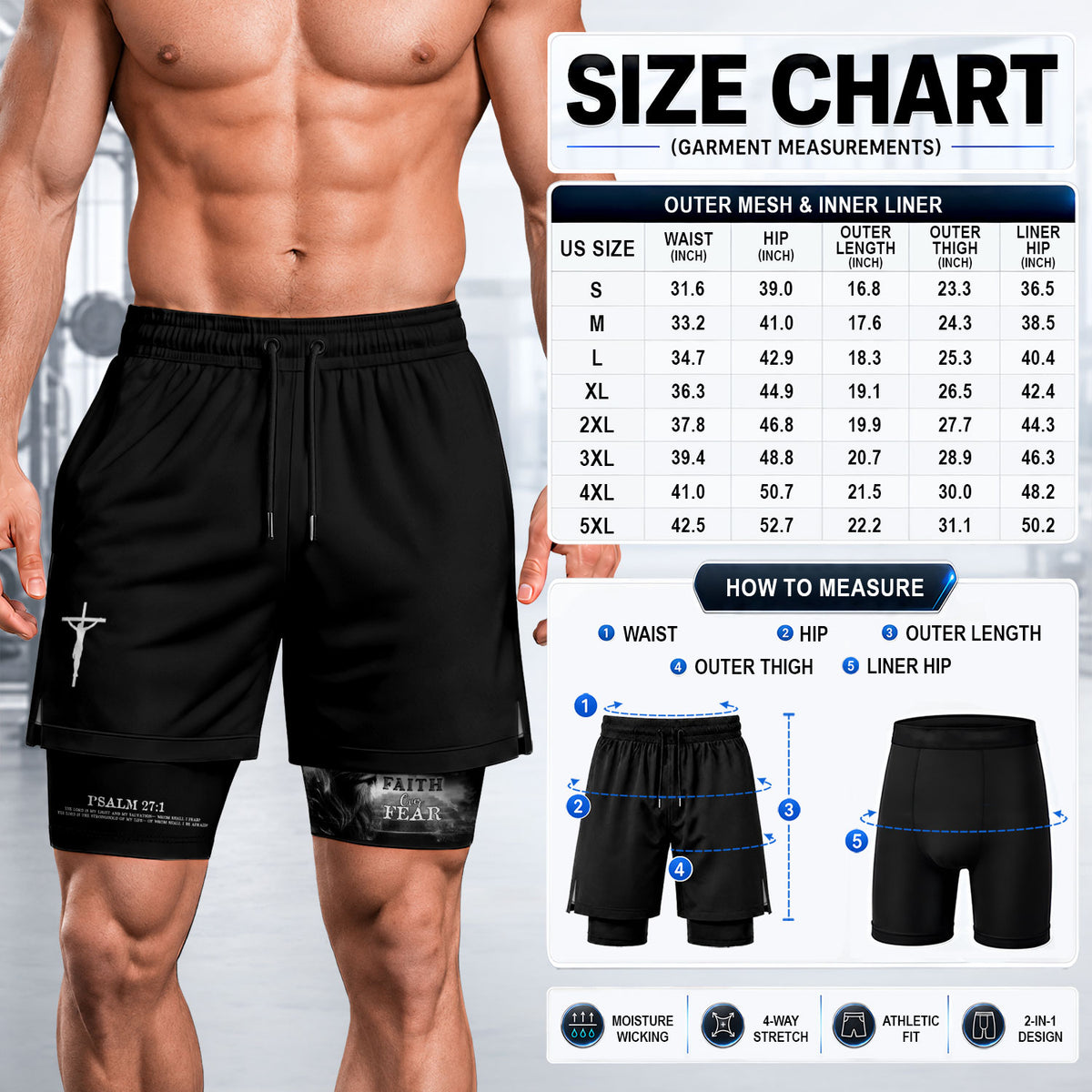 Faith Over Fear Psalm 27:1 Jesus Cross Lion Christian Gym Shorts - Rust Field Wear