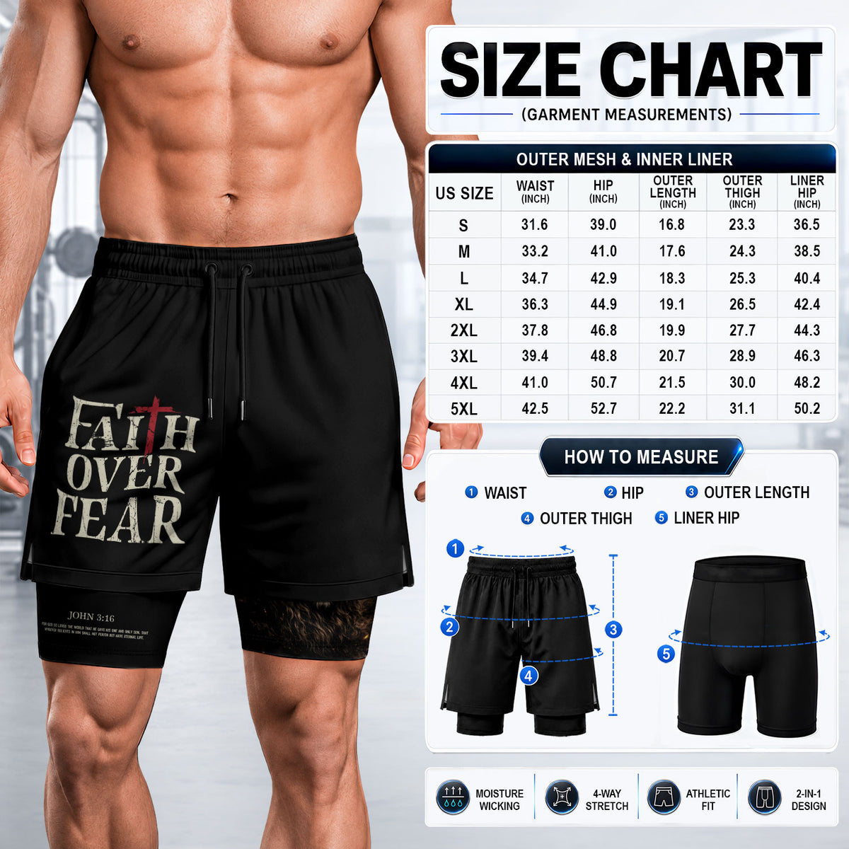 John 3:16 Bible Verse Christian Workout Shorts Men Lion of Judah Faith Over Fear Activewear - Rust Field Wear